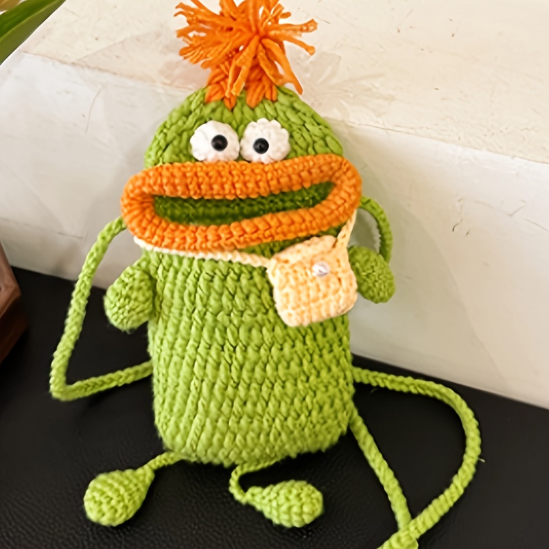 Handmade Crochet Women' Finished Sausage Mouth Mobile Phone Bag Knitted Messenger Bag Cute Braid Parent- Bag