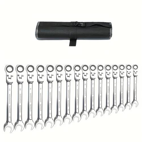 16pcs ratcheting wrench set open end wrench tools set 72 teeth 6 22mm polished chrome plated with roll up pouch for workshop