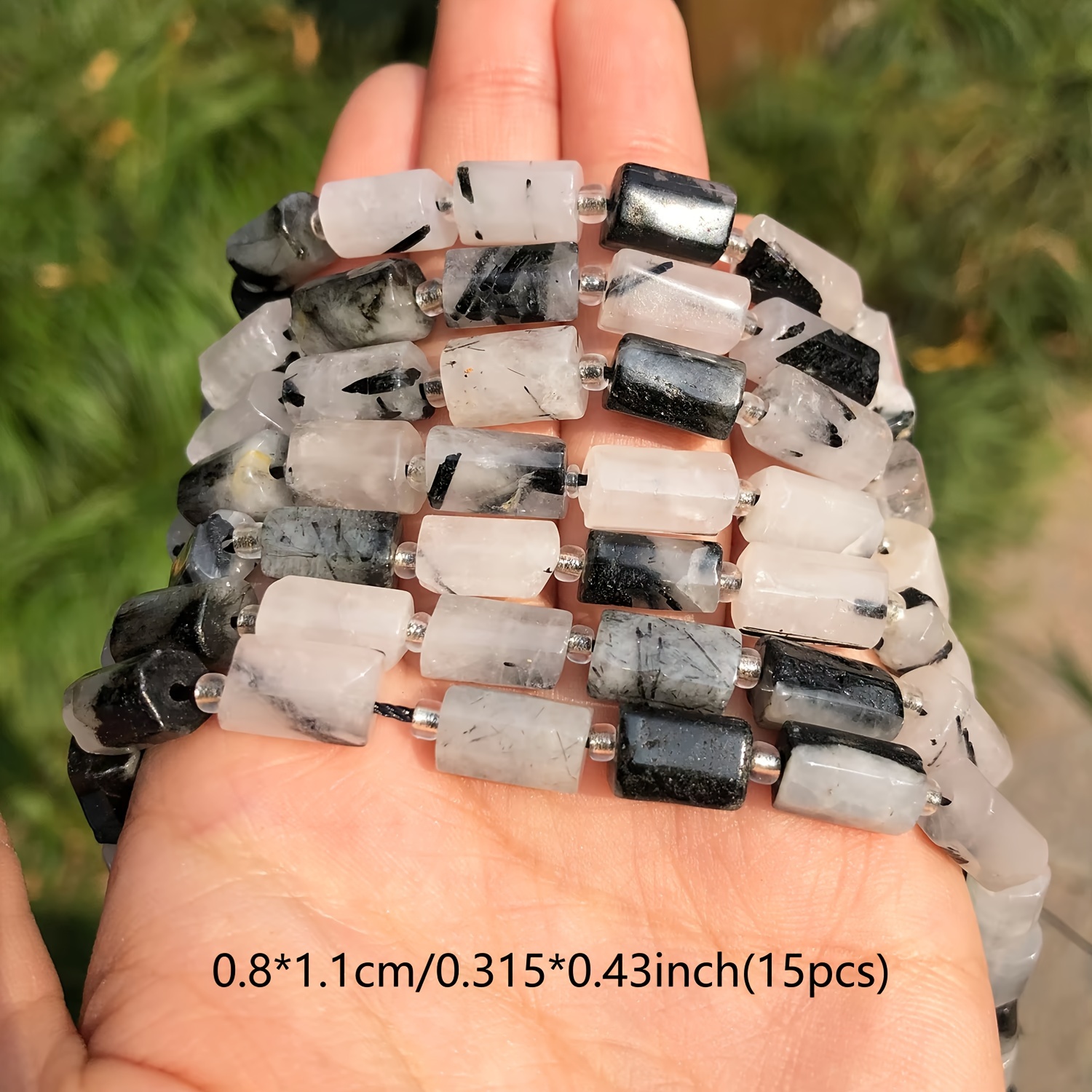 Column Shape Black Rutilated Quart Loose Beads For Jewelry Diy Making Charms Bracelet Earrings Accessories