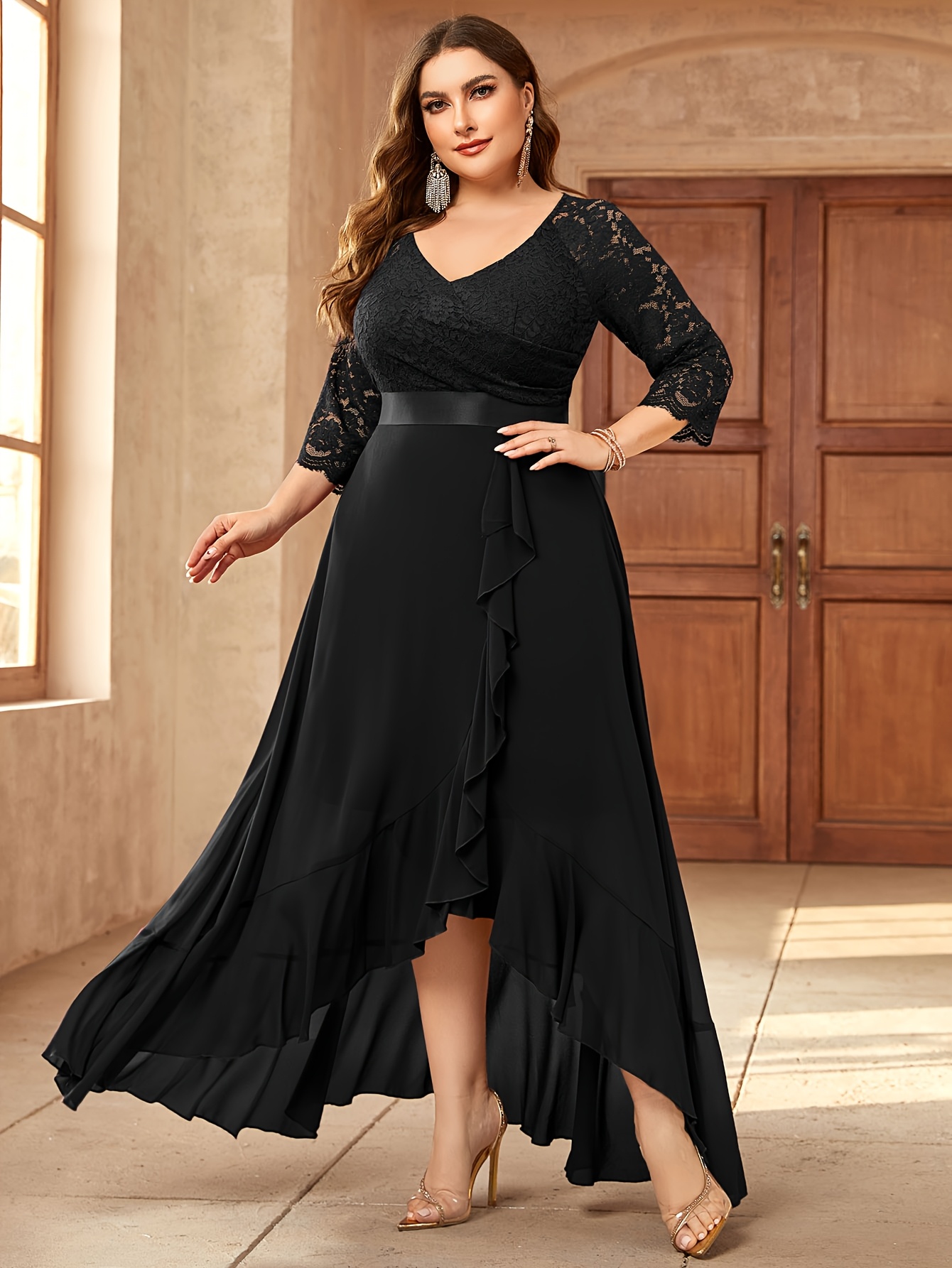 and long dresses Long Convertible Satin A-line Slit Dress by Ladivine CD323