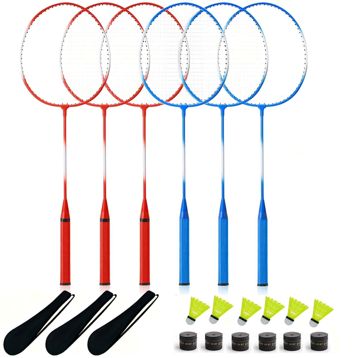 Image of Set, 6pcs, Includes 6 Rackets, 6 Shuttlecocks, 6 Non-slip Sweatbands, And 3 Carry Bags. The Rackets Are Material, Suitable For Outdoor Backyard Games, And Are An For Men's And Women's Sports Training.