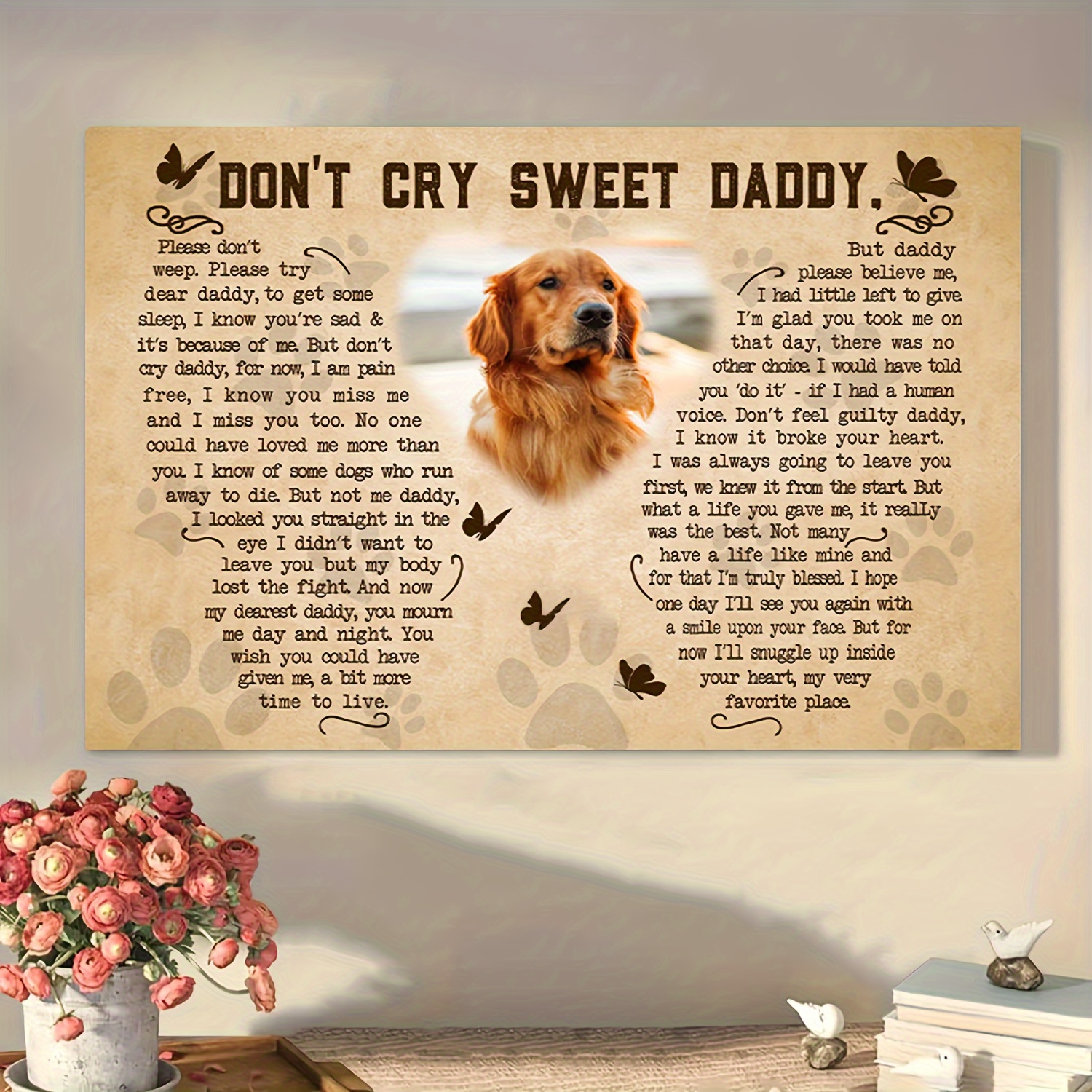 

1pc, Personalized Wooden Framed Canvas Painting, Don't Cry Sweet Daddy Dog Poem Personalized Dog Memorial Gift For Dog Dad, Custom Poster, Birthday, Wedding, Valentine's Day - Home Wall Art