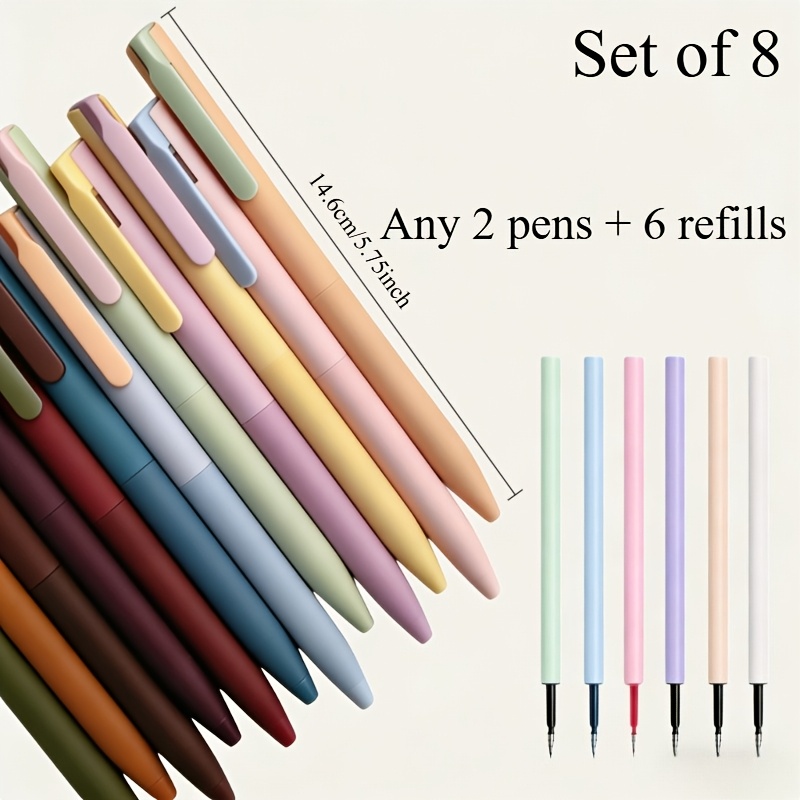 Image of 8pcs Gel Pen Vintage Neutral Pen Set-milk Fufu Macaron Neutral Pen-dopamine Colored Press-button Pen 0.5mm Quick-dry Journal Painting Note Colored Pen