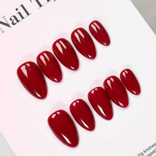 10pcs handmade press on nails short almond shaped nails exquisite burgundy minimalist nail set suitable for daily commuting removable nail pieces with 1pc nail file and 1pc double sided