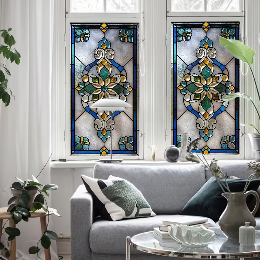 

1pc Contemporary Blue Diamond Print Privacy Window Film - 1mil Sticker, Stained Glass Effect Decor For Bathroom & Home, Bathroom Decor