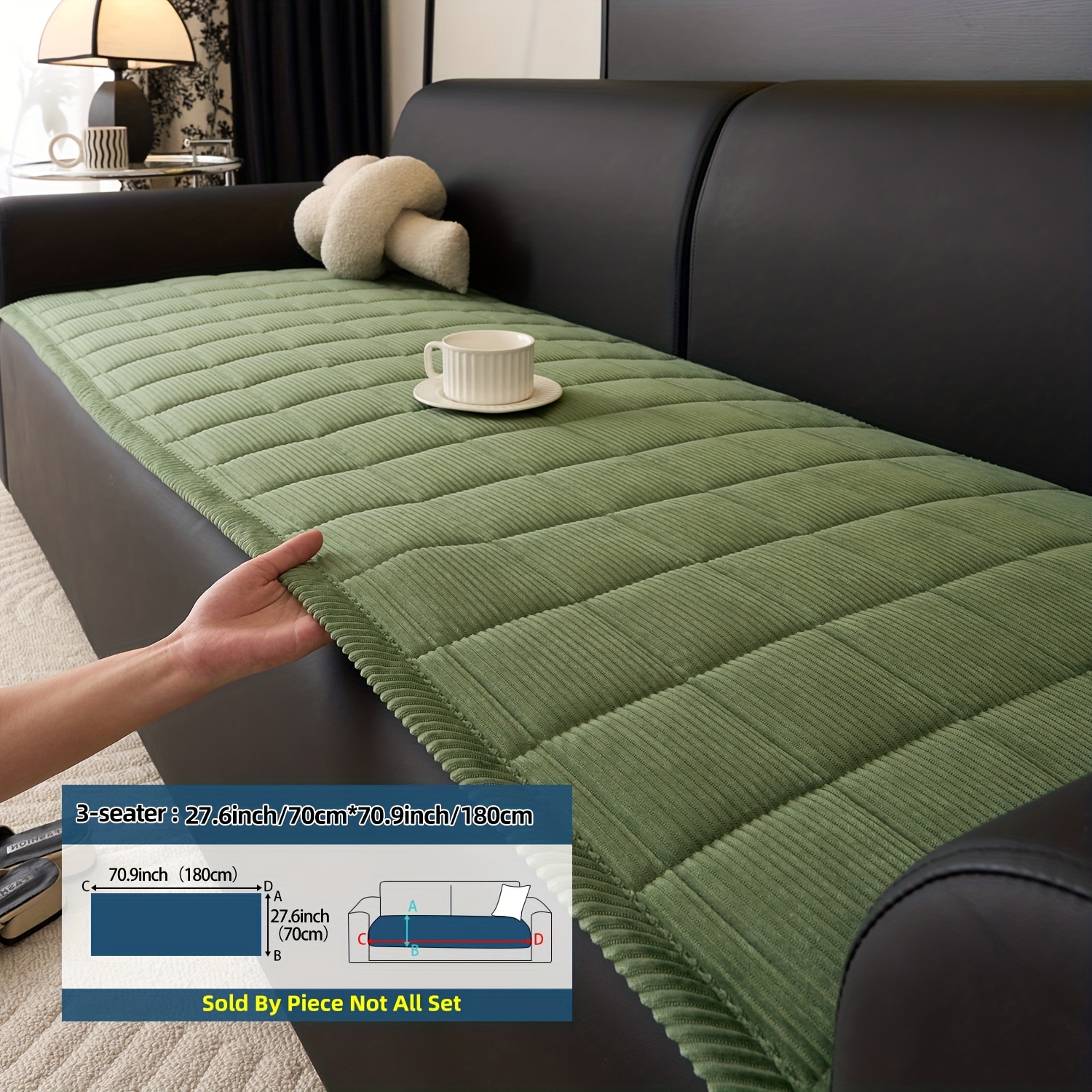 TEMU 1pc Corduroy Quilted Sofa Cushion Compatible For All Sofa Types (single/double/triple/) - Modern Bedspread-style Quilted, Soft Comfortable