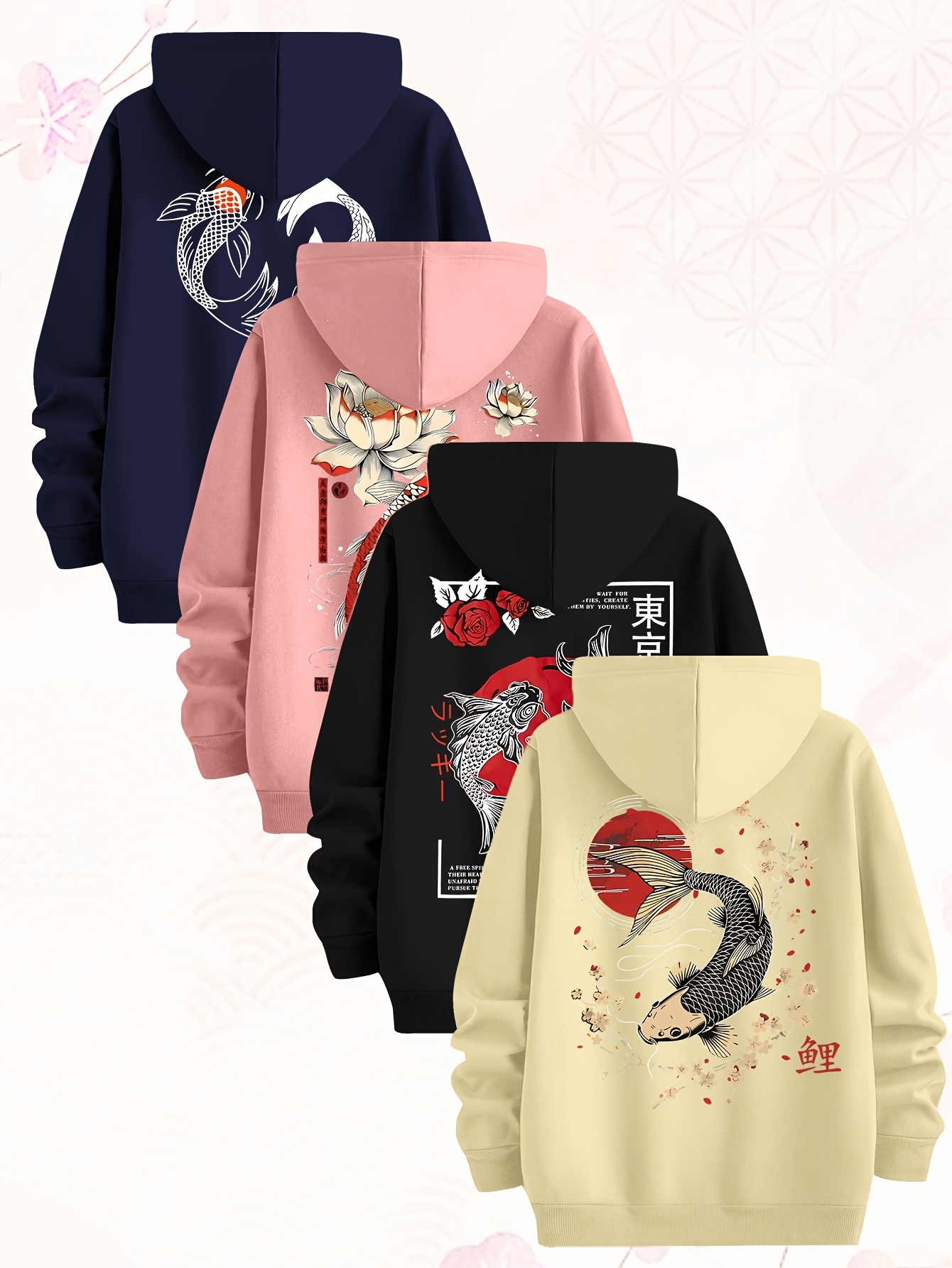 Carp Element Pattern Sweatshirt Four-Piece Men'S Hoodie, Made of Knitted Fabric, Casual Style, Fitted Hoodie Multi-Piece Set - Image 6