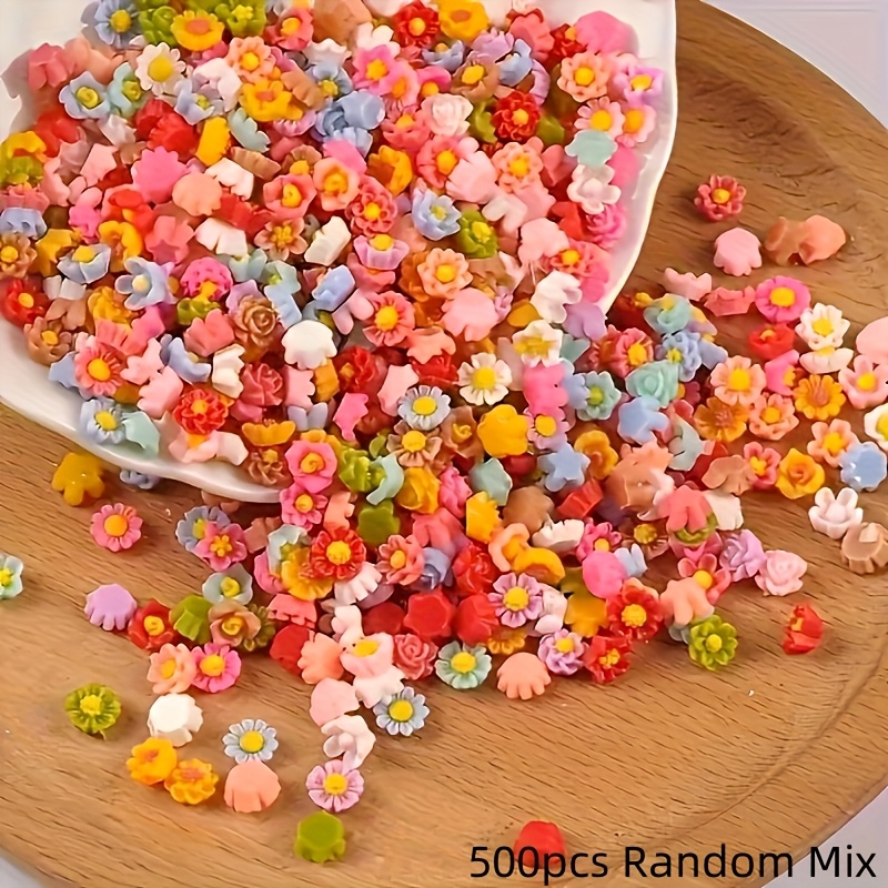 E-shop 500/200 Stück Mini Bunte Blumen Harz Handgefertigte Dekorative Perlen, Geeignet für Schmuck, Haarverzierungen und Nagelkunst Dekorationen, Ideal