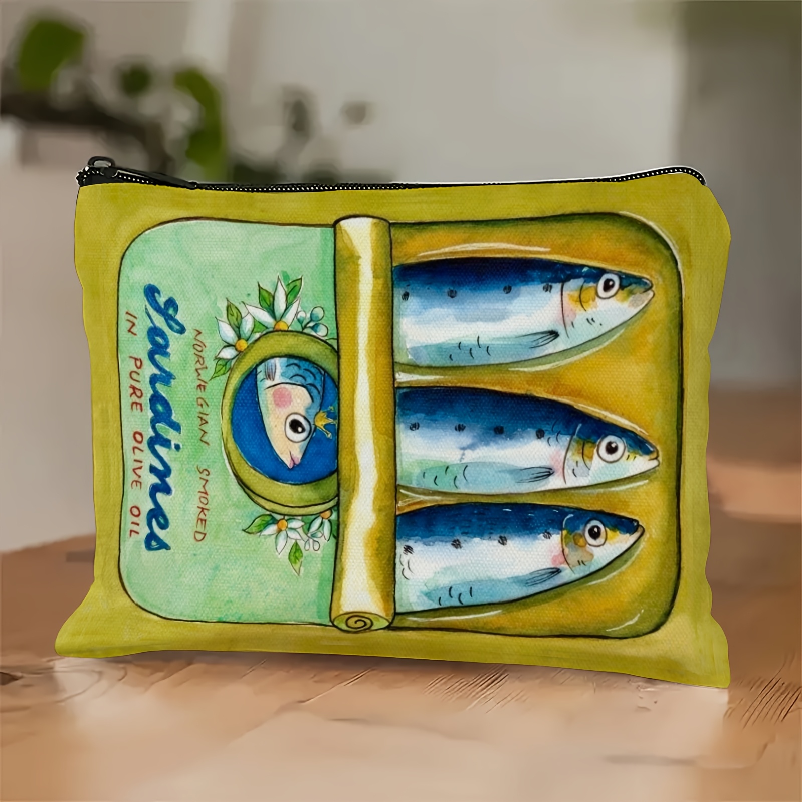 A Chic Mini Zipper Pouch Featuring A Yellow Sardine Design, Suitable For Anyone, Formaldehyde, And Perfect As A Vintage Pencil Case