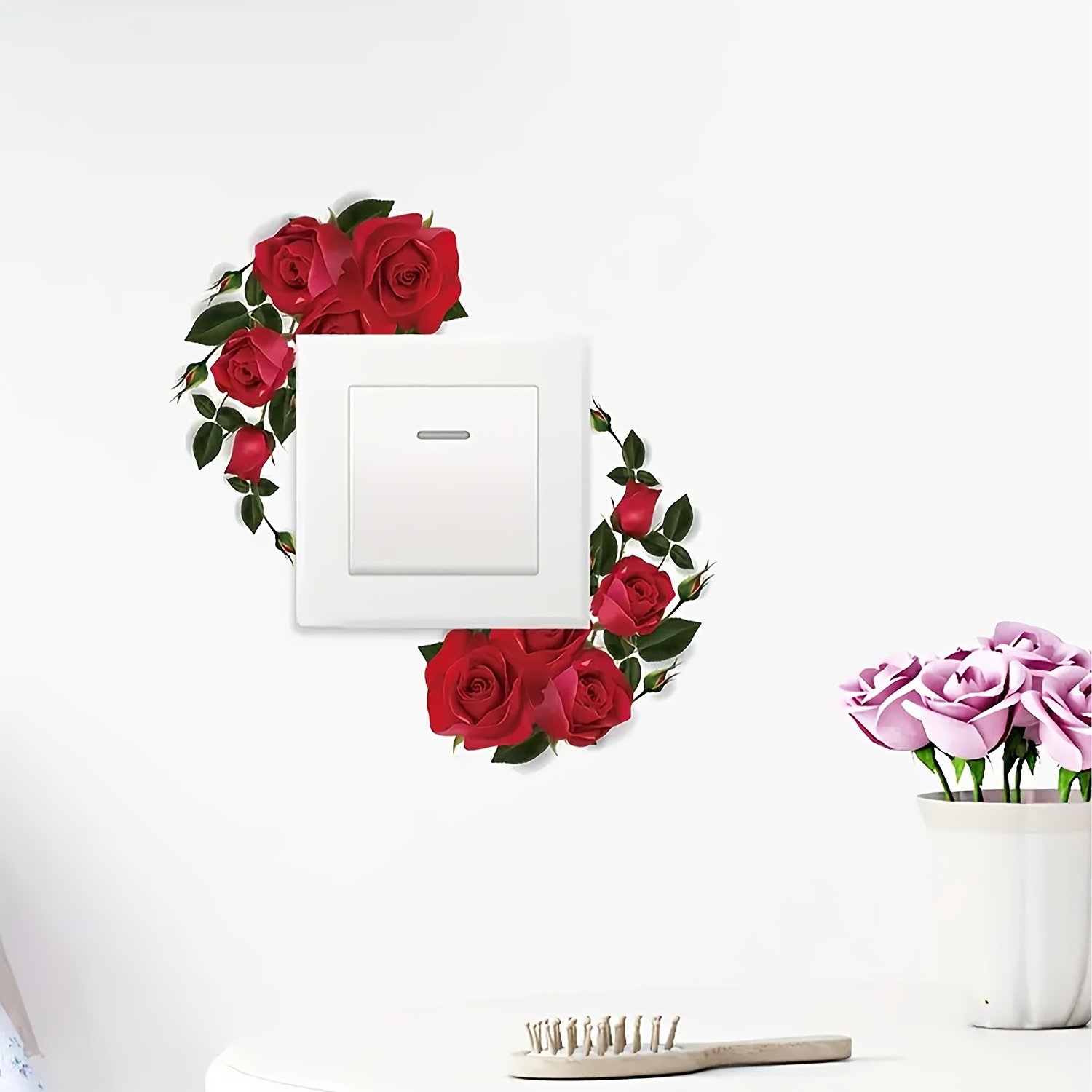 Image of 1pc Modern Rose Switch Plate Cover Compatible For Single/double Switches & Outlets - Removable Vinyl Sticker With Irregular Rose Shape, - Home Wall Plate (no Residue)