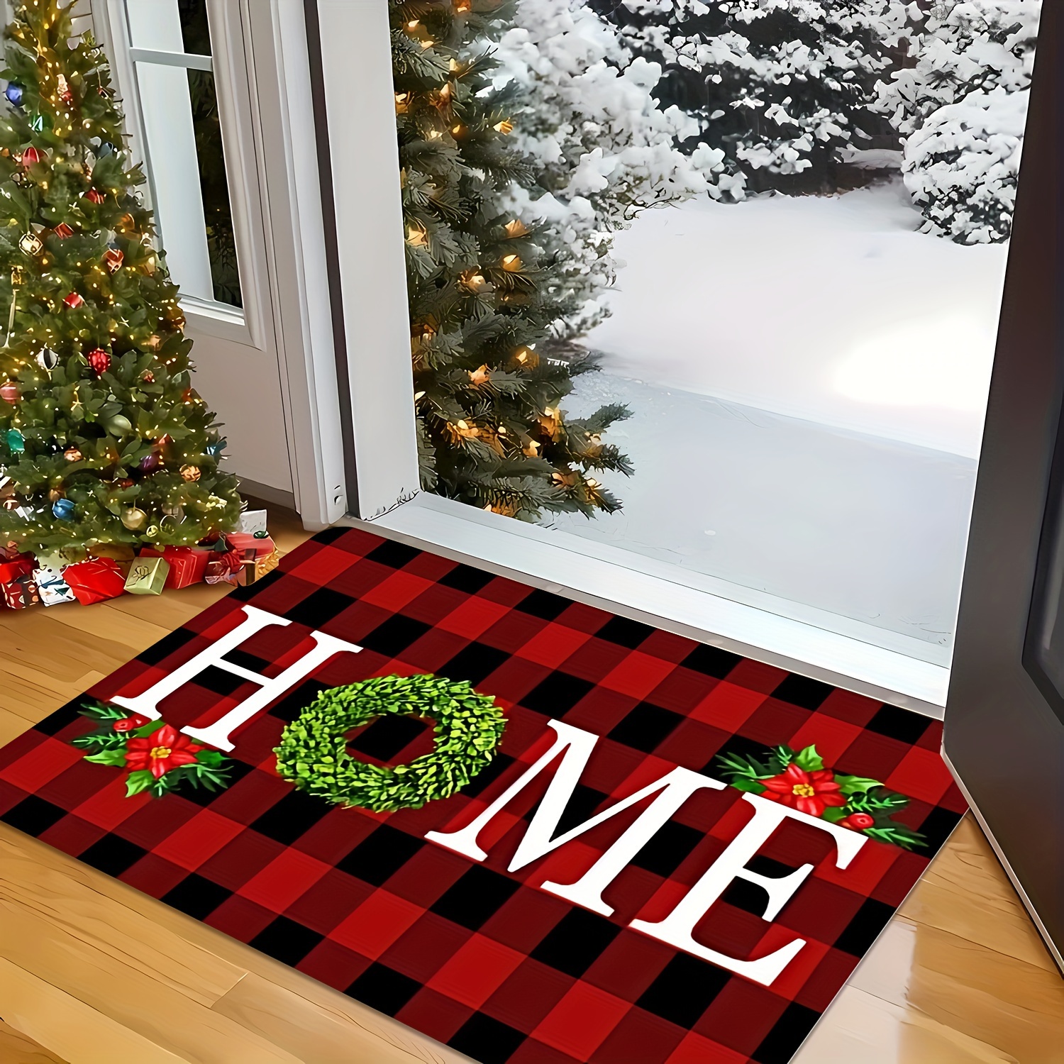 

Christmas-themed Large Door Mat - Non-slip, Quick-dry & Washable Rug For Indoor/outdoor Use - Rvs, Laundry Rooms, Bathrooms & Home Decor