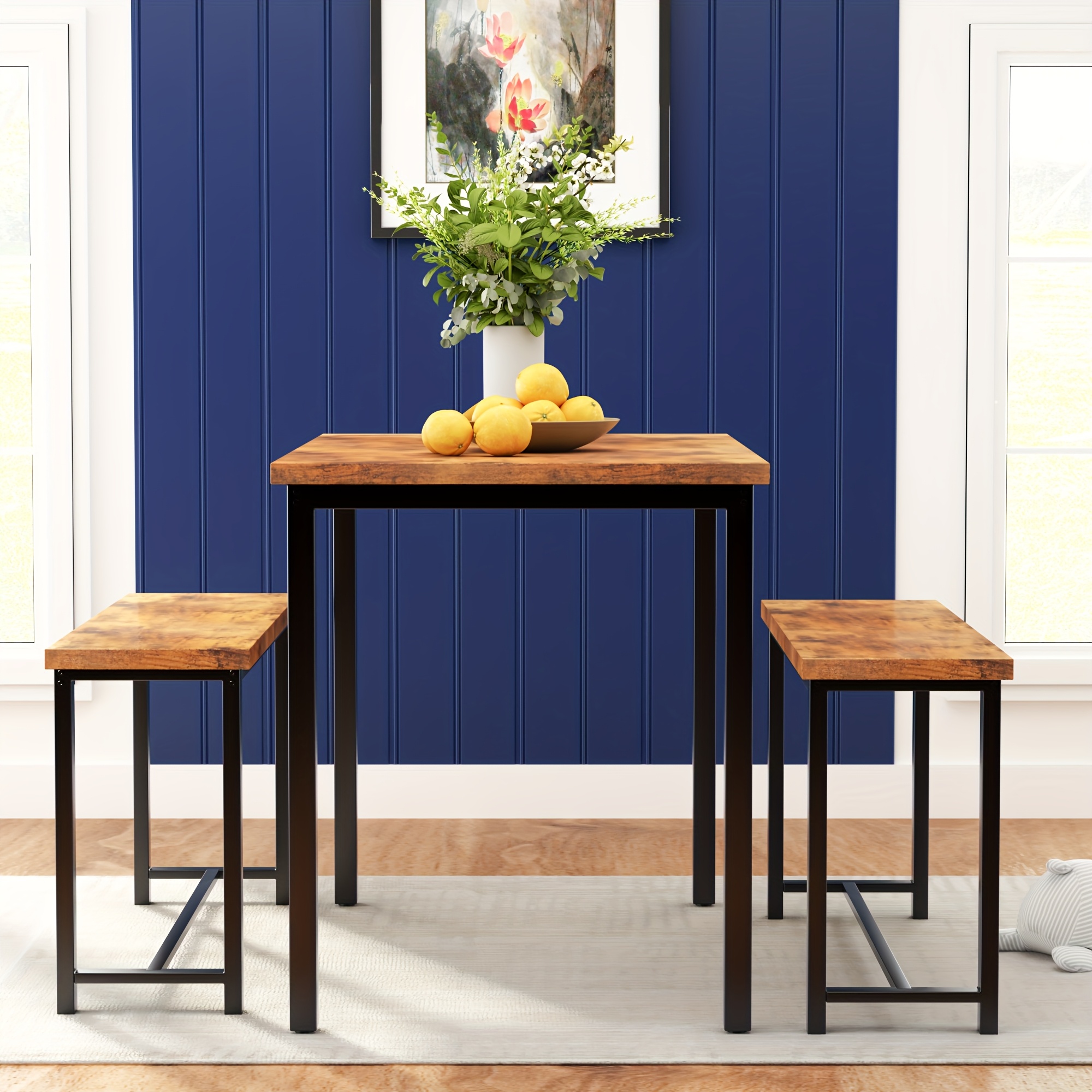 TEMU Rustic Farmhouse Style 3-piece Dining Room Table Set, 43.3" Wide Dining Table Set Of 3 For 4-person Family Small Spaces, Dining Table Set Of 3 For Dining Room, Kitchen, Restaurant, Bar, Cafe