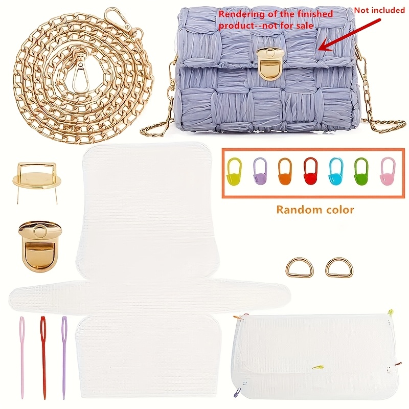 Diy Handbag Knitting Kit - Make A Plastic Canvas Wallet Craft Kit With 1 Metal Chain, , Shaping Mesh, Plastic Pins, 2 D Buckles, 7 Plastic Positioning Buckles Random)