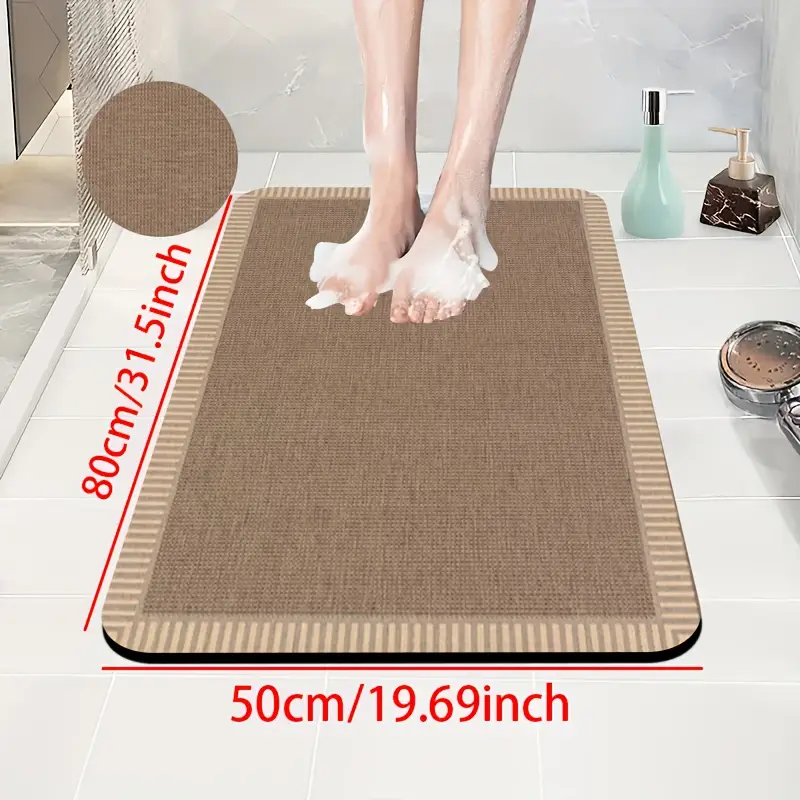 1pc diatomite bath mat modern striped border print design quick dry non slip absorbent floor rug soft and comfortable for bathroom shower laundry room bedroom doorway kitchen rv bathroom Product details 6