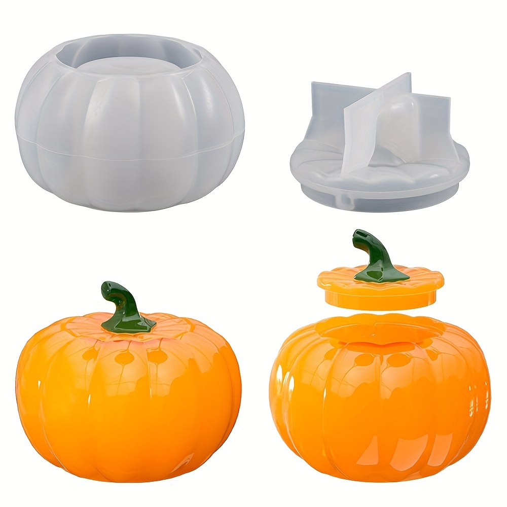 

2-piece Diy Pumpkin Storage Box Mold With Lid - Perfect For Halloween Decorations And Candlestick Making - Silicone Material