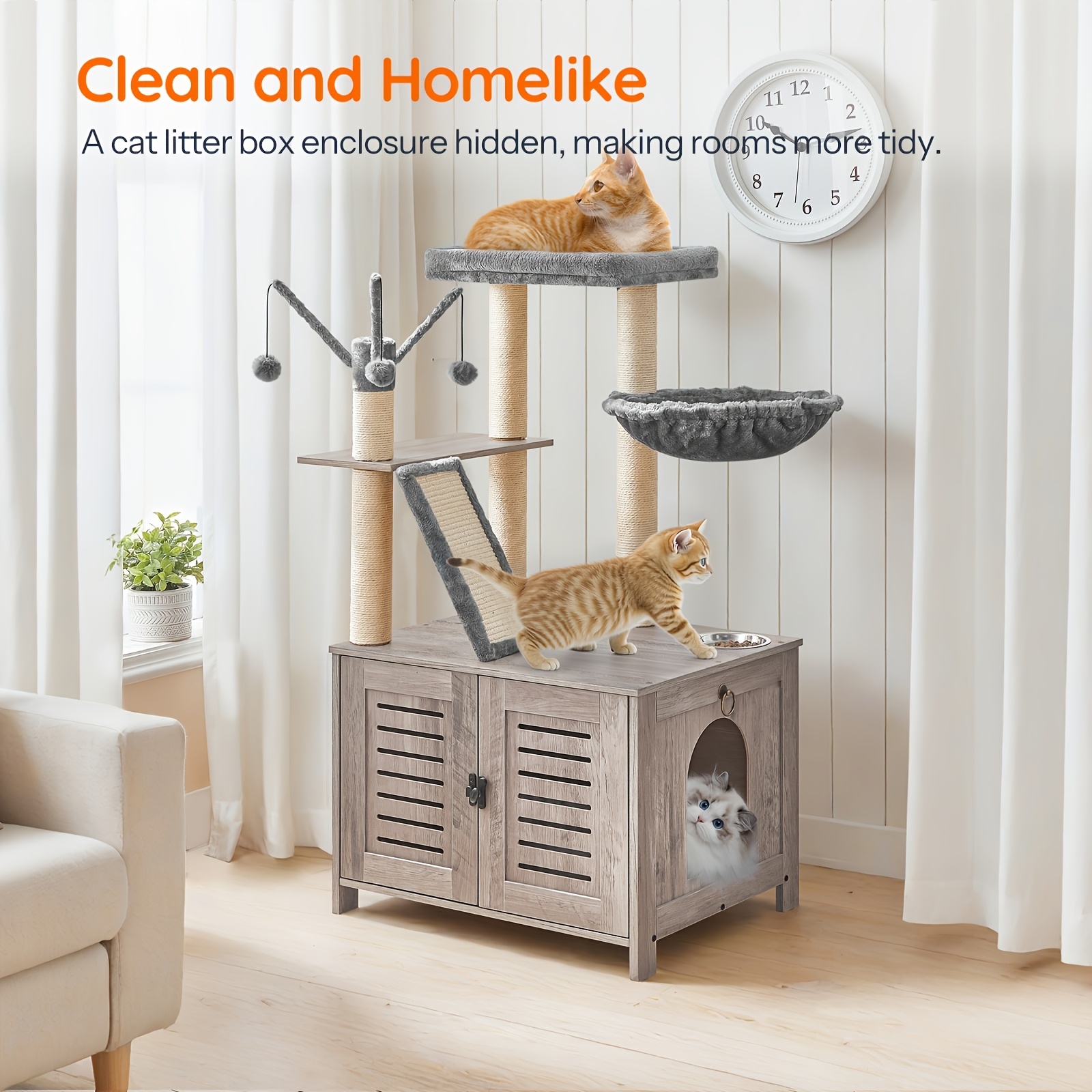TEMU à Gratter pour Chat et Litière Intégrée, Meuble Toilette pour Chat , Élégant, Ensemble Meuble et Litière pour Chat, Idéal pour , Parfaitement
