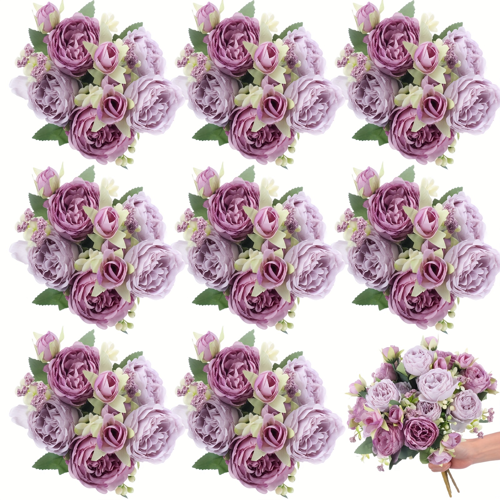 TEMU 8 Bundles Realistic Artificial Peony Flowers - Blooming Boho Peonies With Plastic Buds & Foliage, Wedding Centerpieces, Spring Bouquets,
