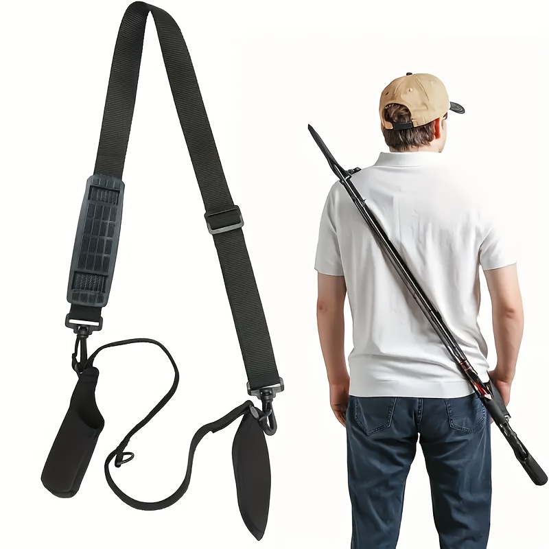 

1pc Adjustable Black Polyester Fishing Rod Carrier Strap With Protective Cover, Multifunctional Back Shoulder Handheld Fishing Pole Holder, No Battery Required