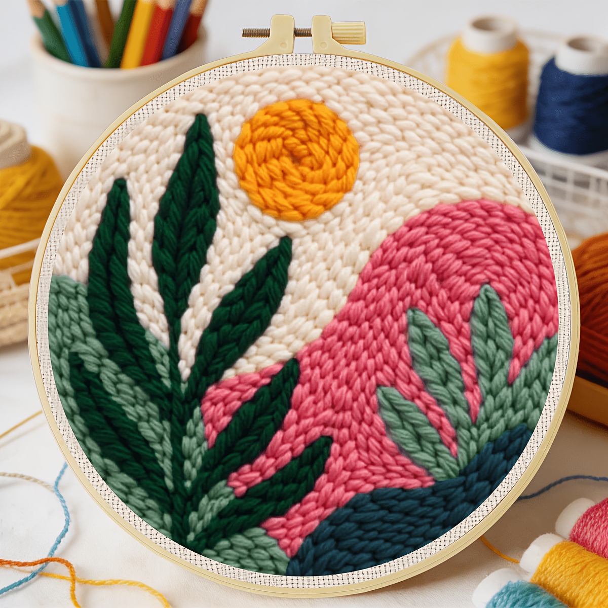 Punch Needle Embroidery Kit with Floral Pattern for Beginners
