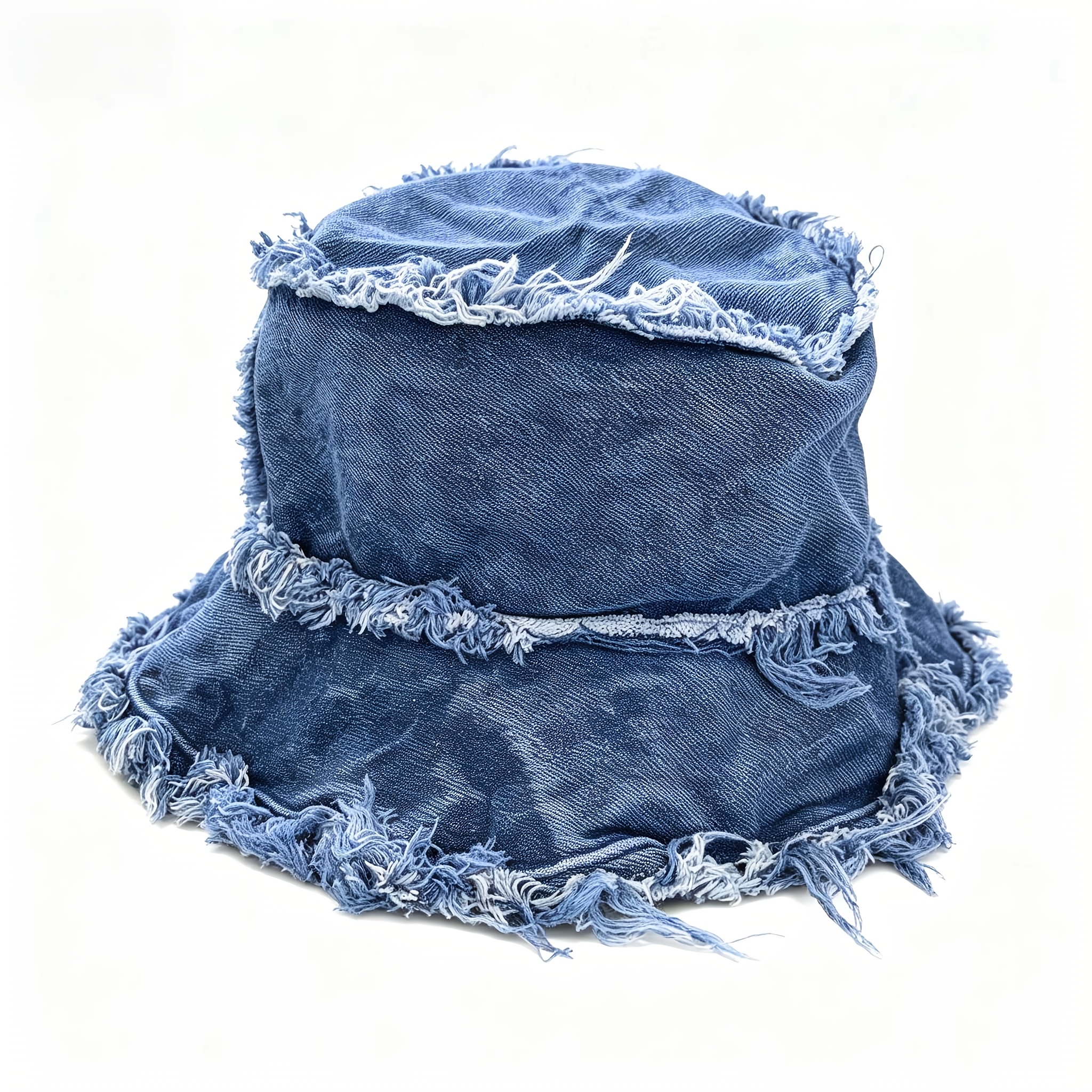 TEMU New Washed Double-faced Denim Distressed Casual All-match Women's Outdoor Face- Cool Fisherman Hat