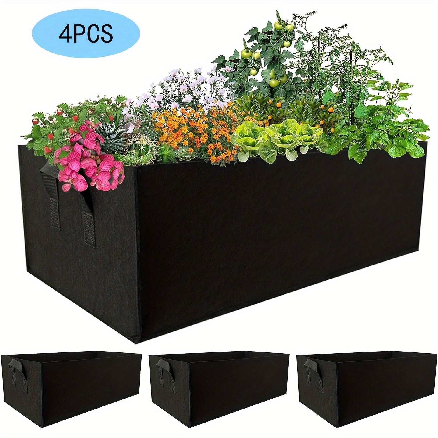 

4pcs Fabric Elevated Garden Bed Plant Grow Bags Vegetable Rectangular Non Woven Grow Bags With Flower Handle Vegetable Plant Large Cloth Grow Bag For Indoor And Outdoor Gardening Supplies