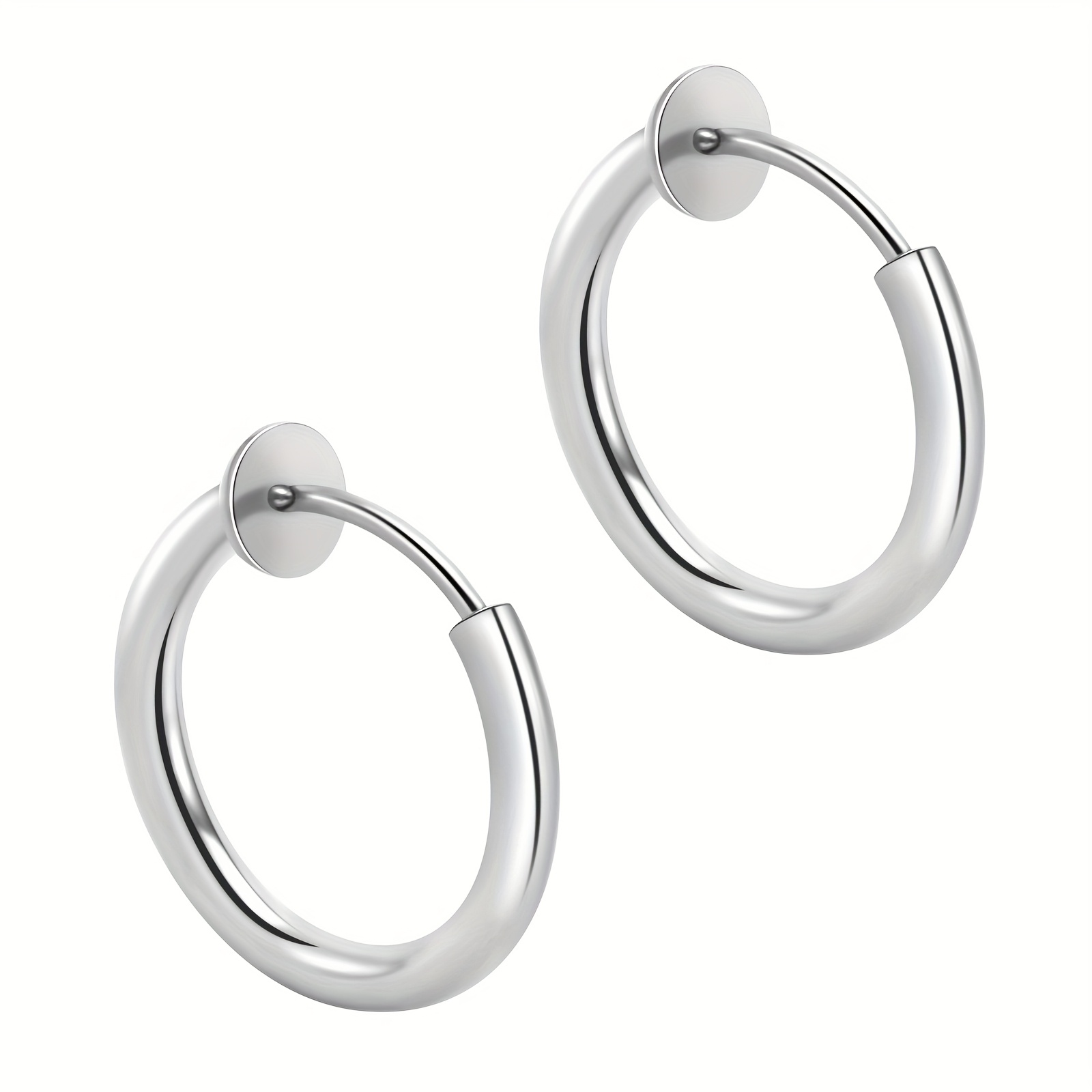 TEMU 2 piezas de aretes para hombre con clip para , sin perforación, acero inoxidable 304, aretes falsos, aretes circulares de moda fácil, adiciones