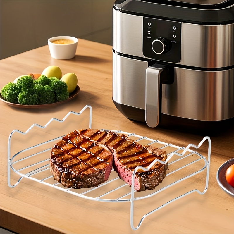 Freidora de Aire Portátil Versátil de Acero Inoxidable 304 con Parrilla y Brochetas - Apilable para Cocina en Horno, Microondas y Freidora de Aire, Ideal para Hornear, Cocer al Vapor y Panear - Regalo Perfecto, Utensilio de Cocina Duradero