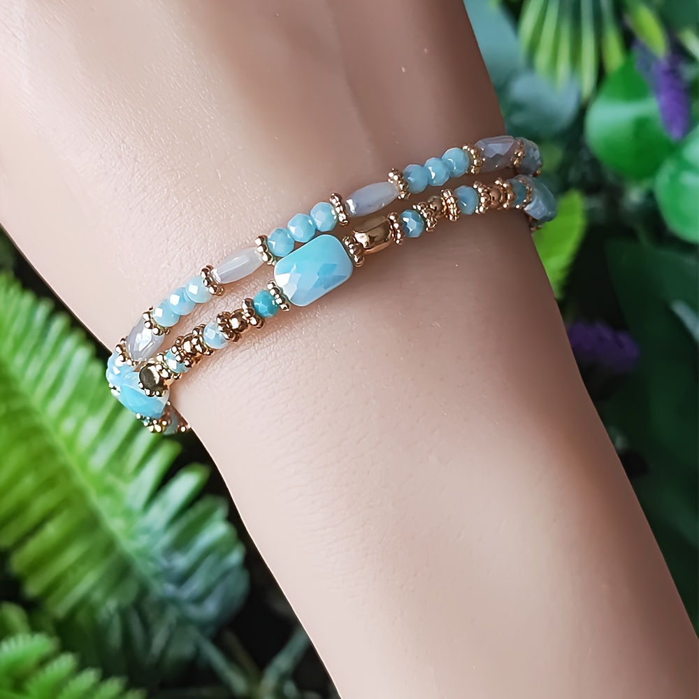Bohemian Glass Bead Bracelets with Golden Tone Spacers