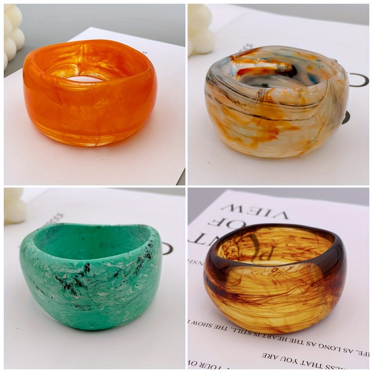 Vibrant Orange Marbled Acrylic Resin Bracelet