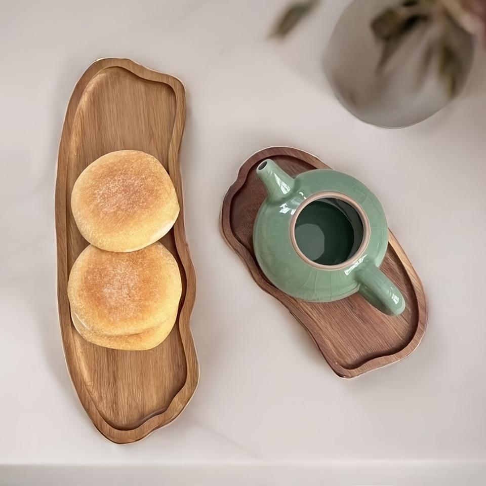 elegant wooden serving tray oval design decorative edge Temu Bahrain