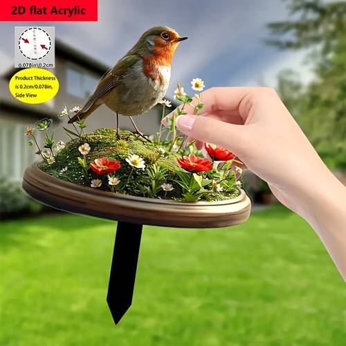 2d robin acrylic garden plate durable outdoor decor with high definition painted bird and flower pots lawns and courtyards ideal for and holiday display seasonal decoration