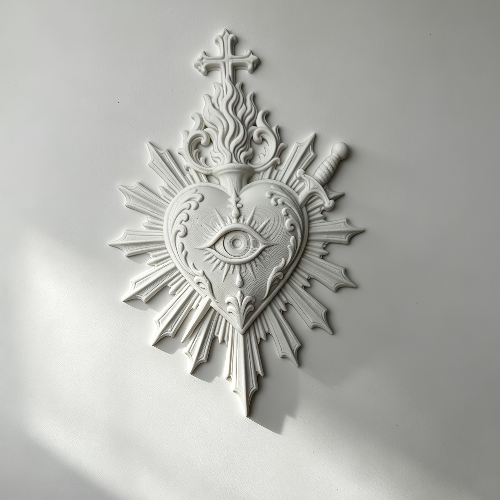 TEMU Plaque Murale Cœur Gothique , Sculpture Murale Vintage en 3D, Décoration Murale Œil Qui Voit Tout Épée Flamme, Ornement d'Art Mural Esthétique