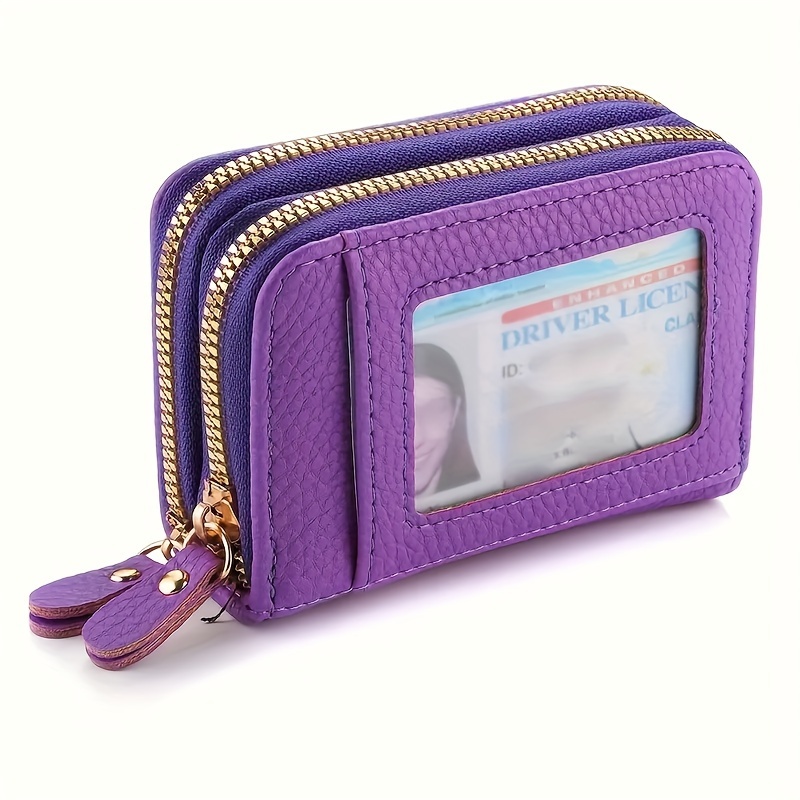 TEMU Large Capacity Credit Card Holder And Coin Purse, Pu Leather Wallet With Window For Daily Commute - Minimalist Style