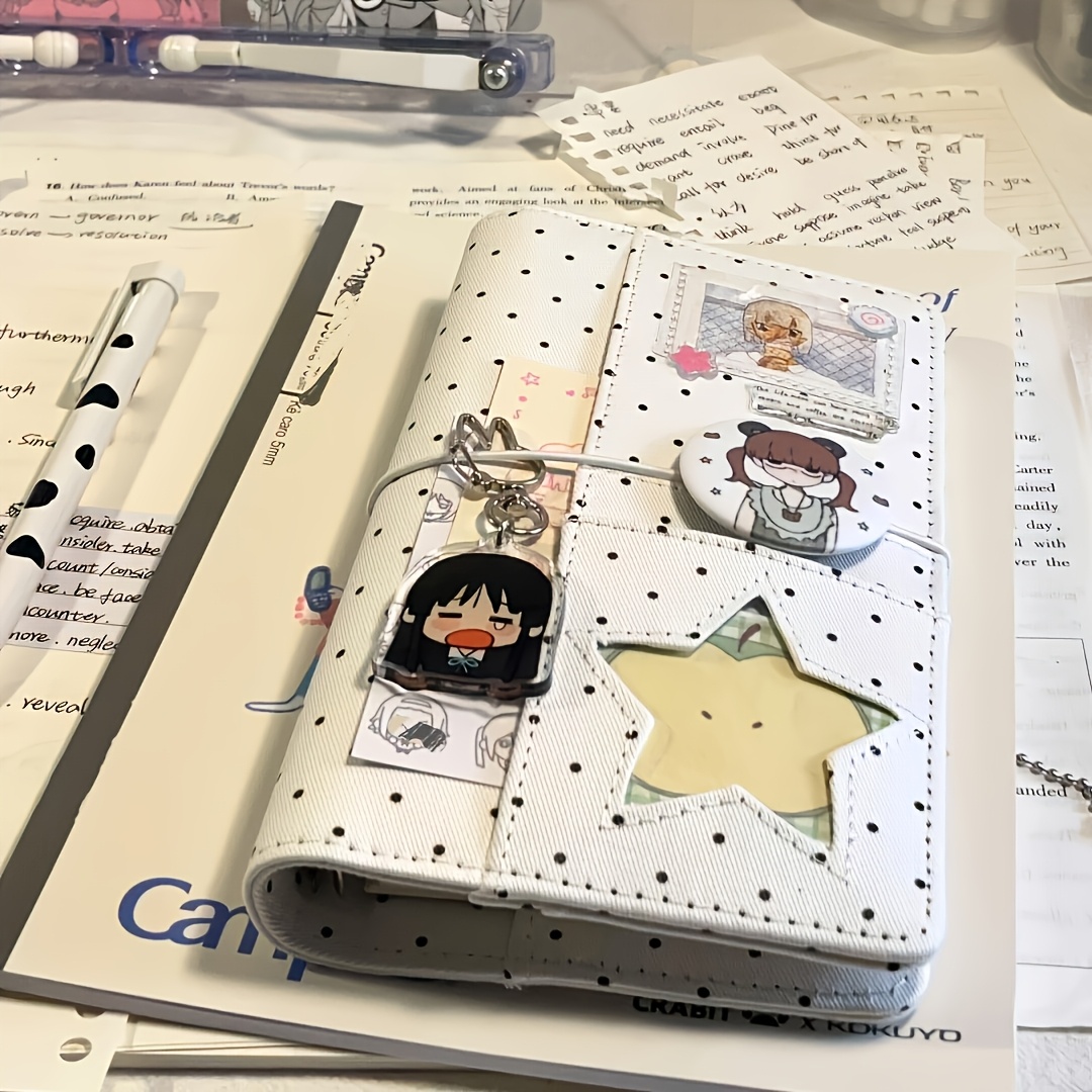 korean   window polka dot a6 refillable journal with ribbon replaceable inner pages multi slot photo storage large capacity card protection handmade cute sweet portable notebook and planner aesthetic high aesthetic v notebook