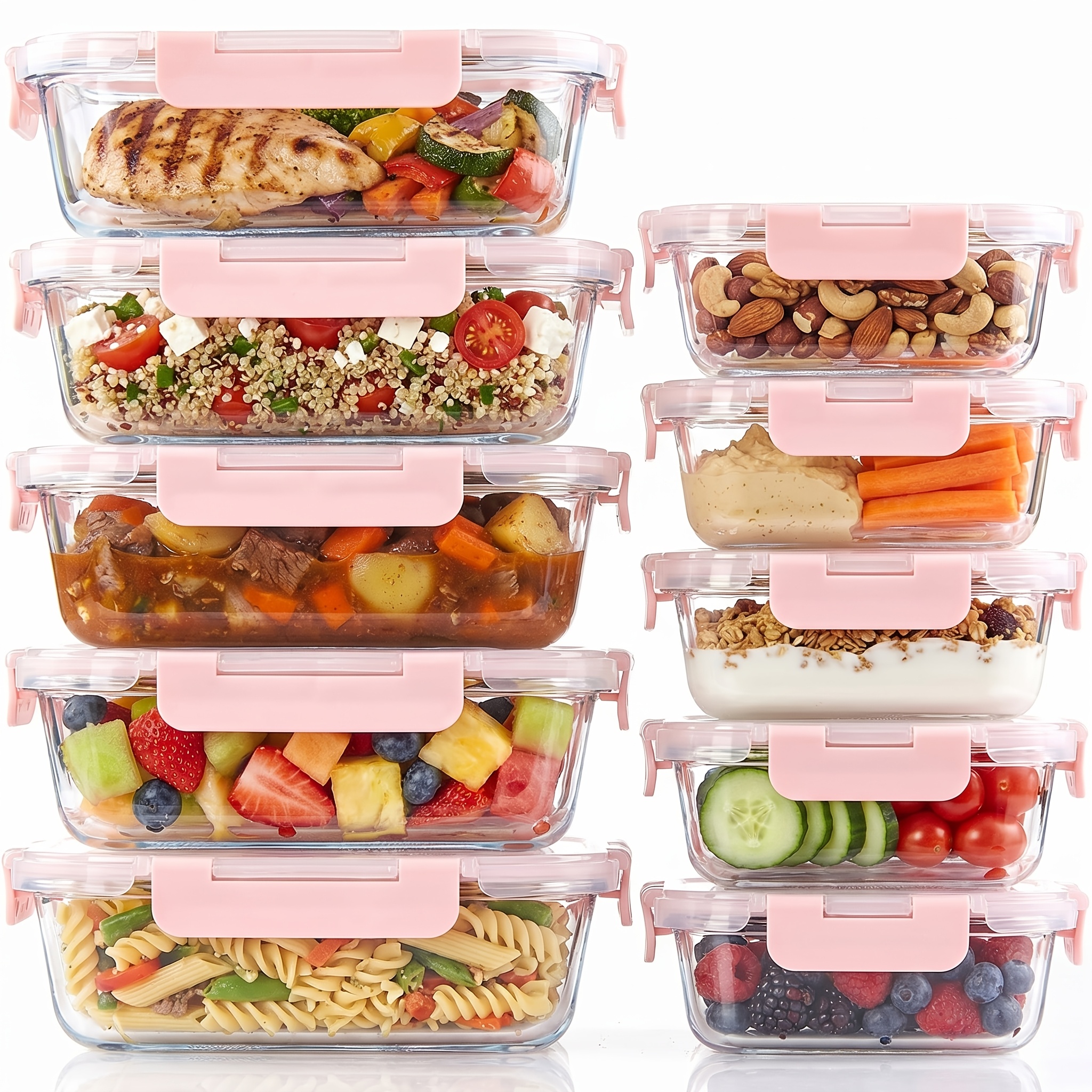 TEMU Set di 20 contenitori in vetro per alimenti, 10 contenitori, 10 coperchi trasparenti, lavabili in lavastoviglie, adatti al microonde e al
