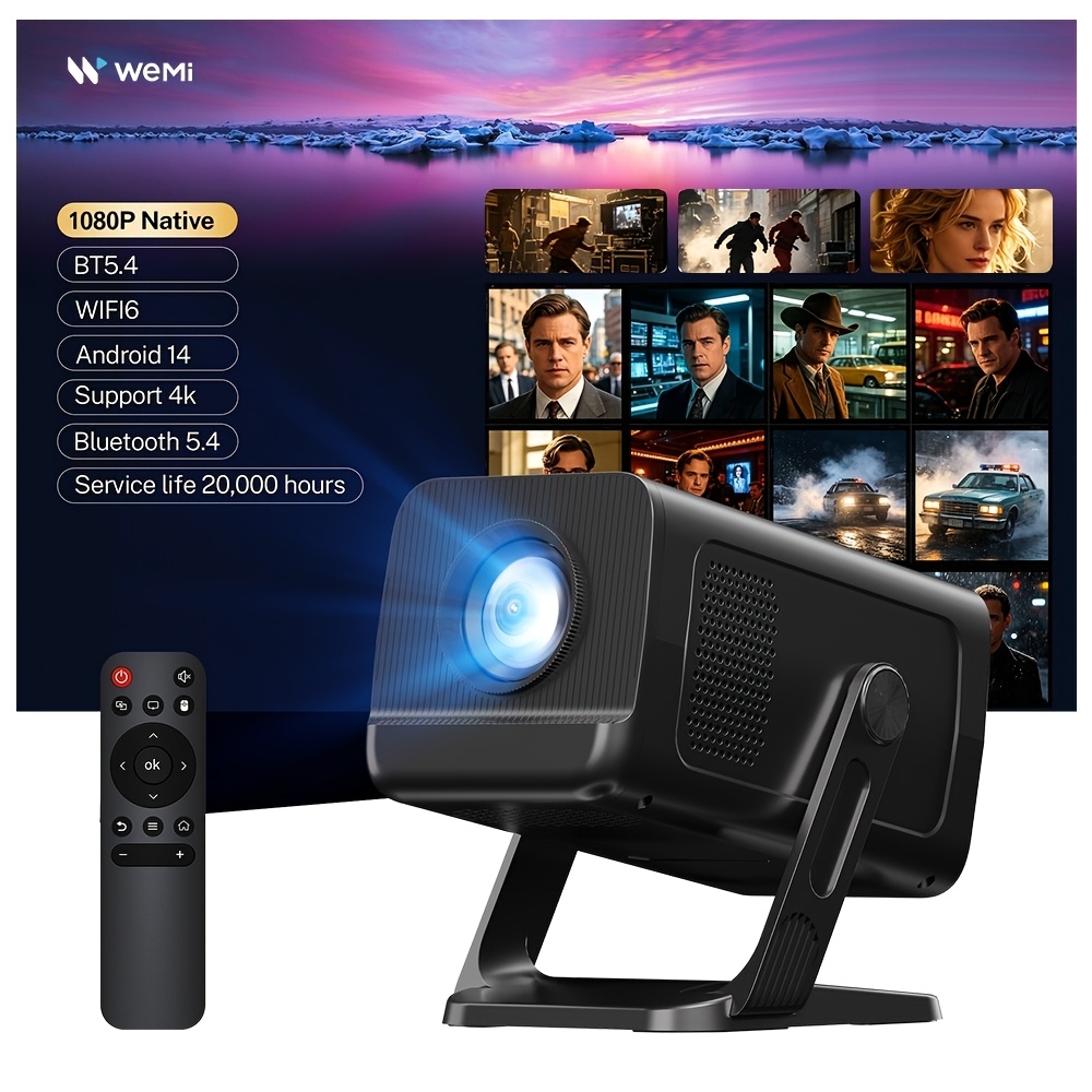 Smart Projector Supports 4k Portable Full Hd 400ansi Local 1080p 14 Wifi 6 And Bt 5.4 270° Rotation For Movies, Camping, Gaming, Learning Use, Multimedia Presentation, Efficient Wemi