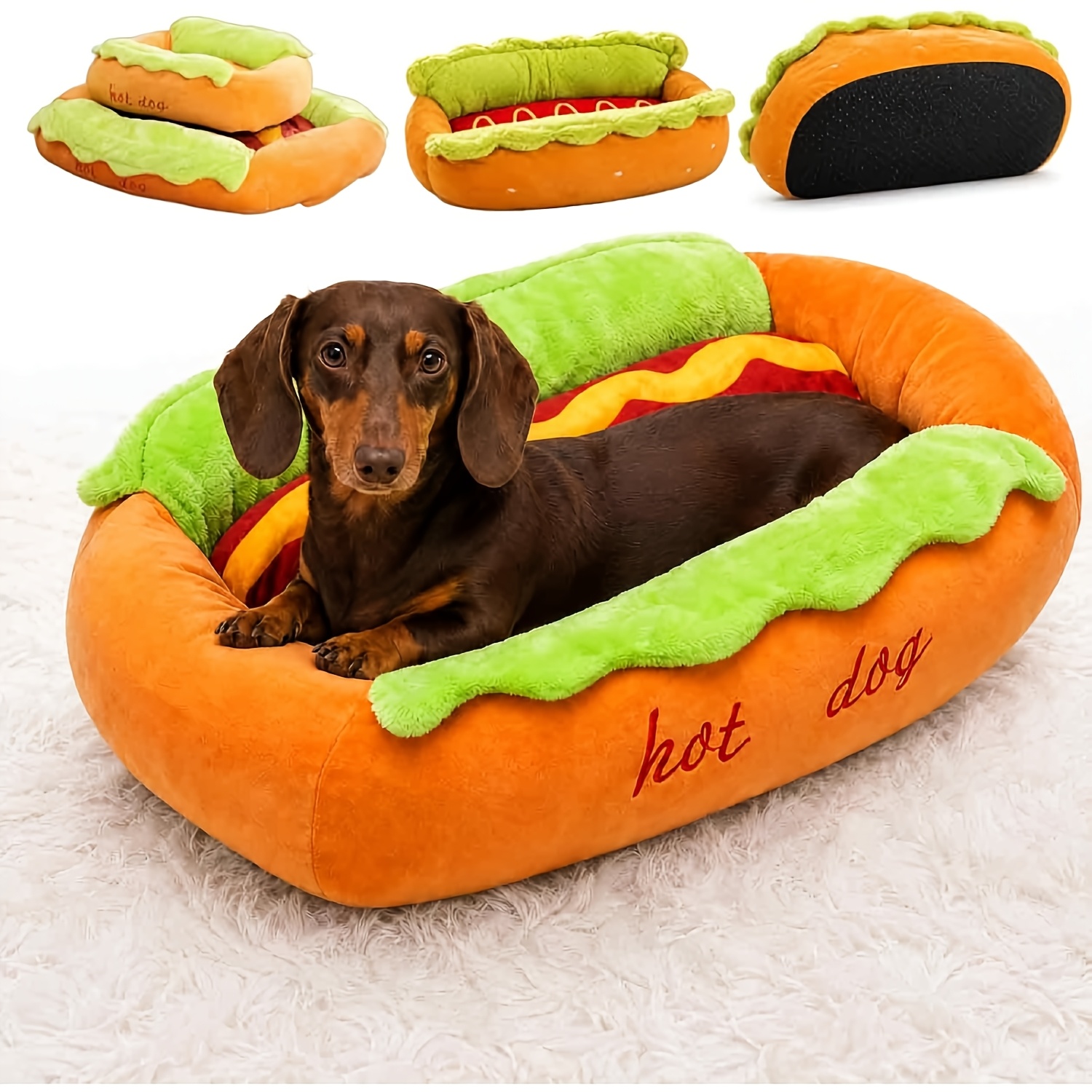 TEMU Cute Bread Hot Dog Style Shaped Dog Bed, Cat Bed, Removable And Washable Pet Mat, Comfortable Soft Small Pet Sofa, Non-slip Bottom Design