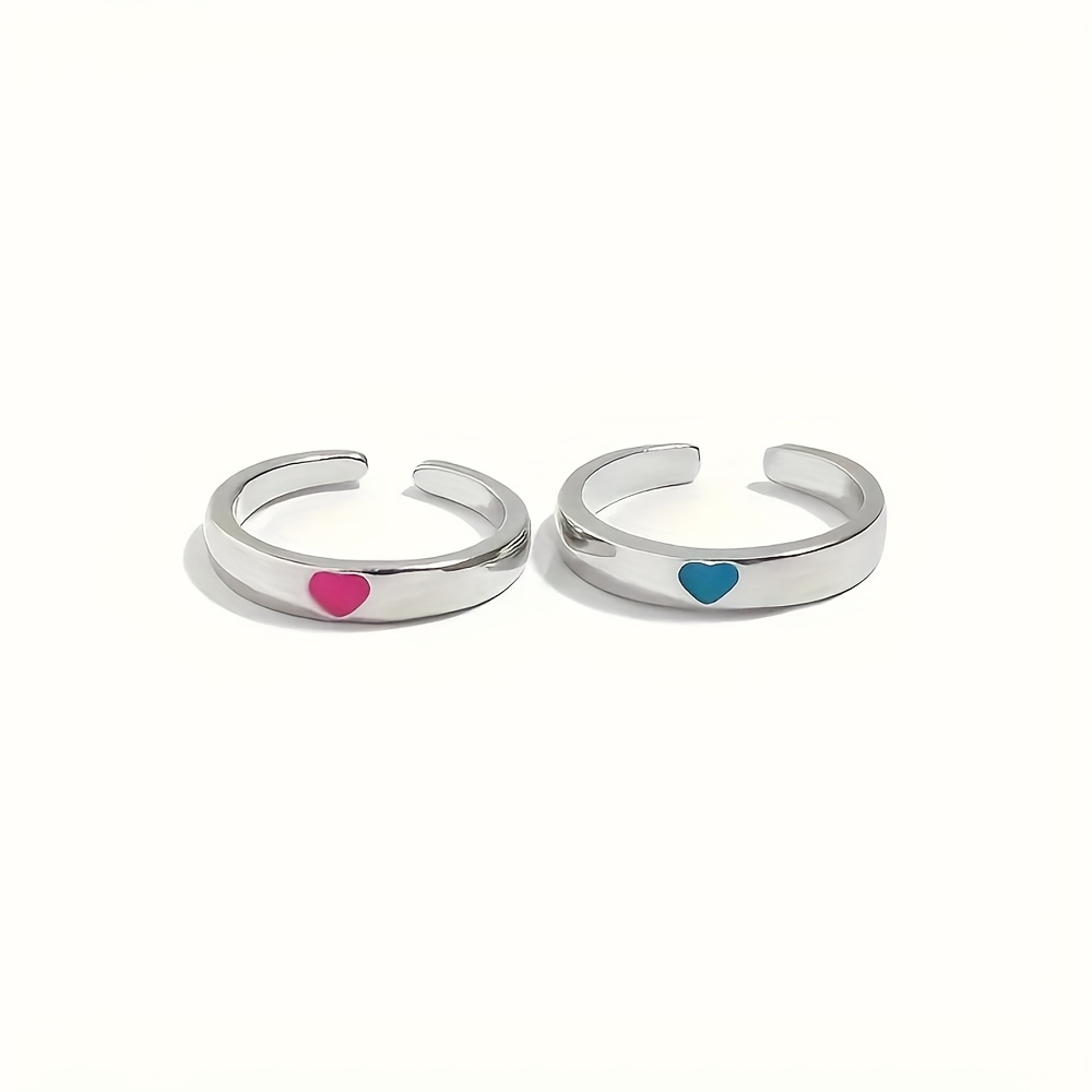 TEMU 1 Pair Of Couple Rings For Men And Women, Adjustable , Blue And Pink Two-color Luminous Couple Rings, Dating Valentine's Day Jewelry