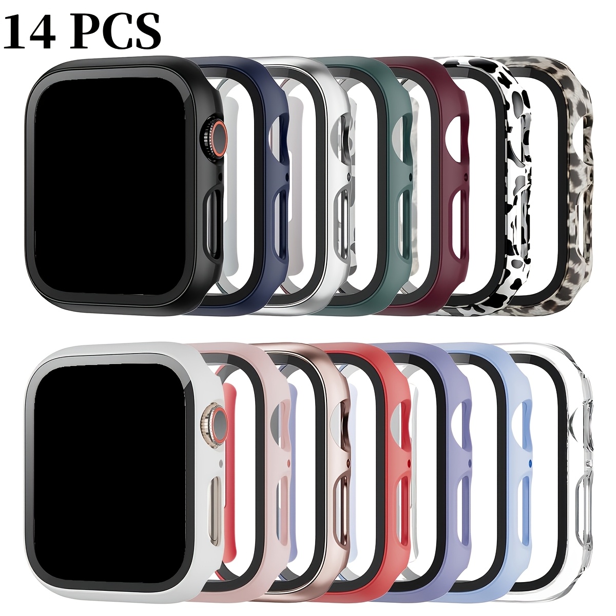 item picture 14pcs men women pc tempered   frame protective case shockproof stylish scratch resistant screen protector compatible with   watch series ultra se 10   6 5 4 smart watch accessory