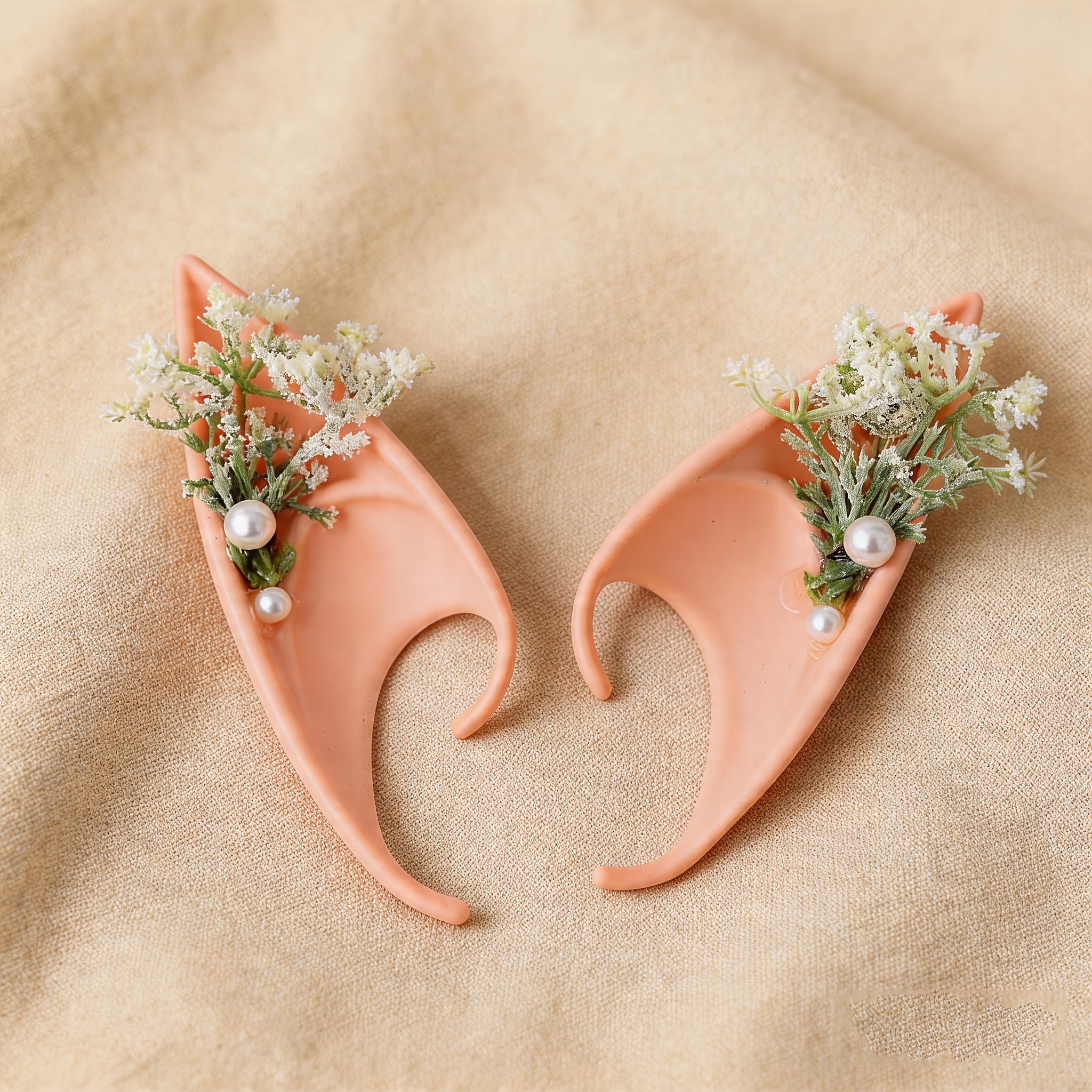 TEMU A Pair Of Ethereal Forest-style Fairy Ear Hair Accessories, Niche Design Floral Ear Cuffs, Faux Ears, Cute Photo Props