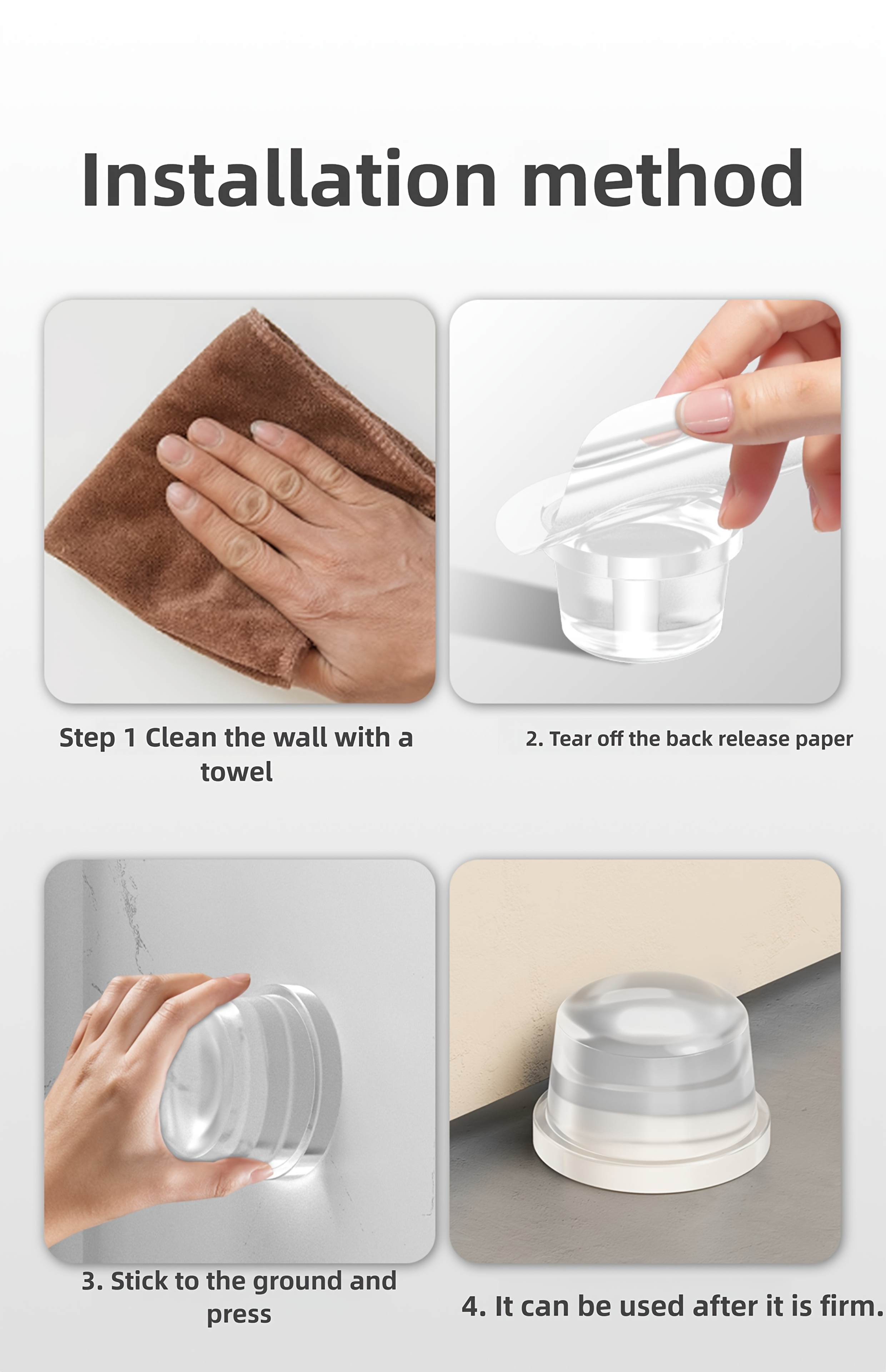 Силиконовый прозрачный дверной стопор ограничитель 40х25 мм