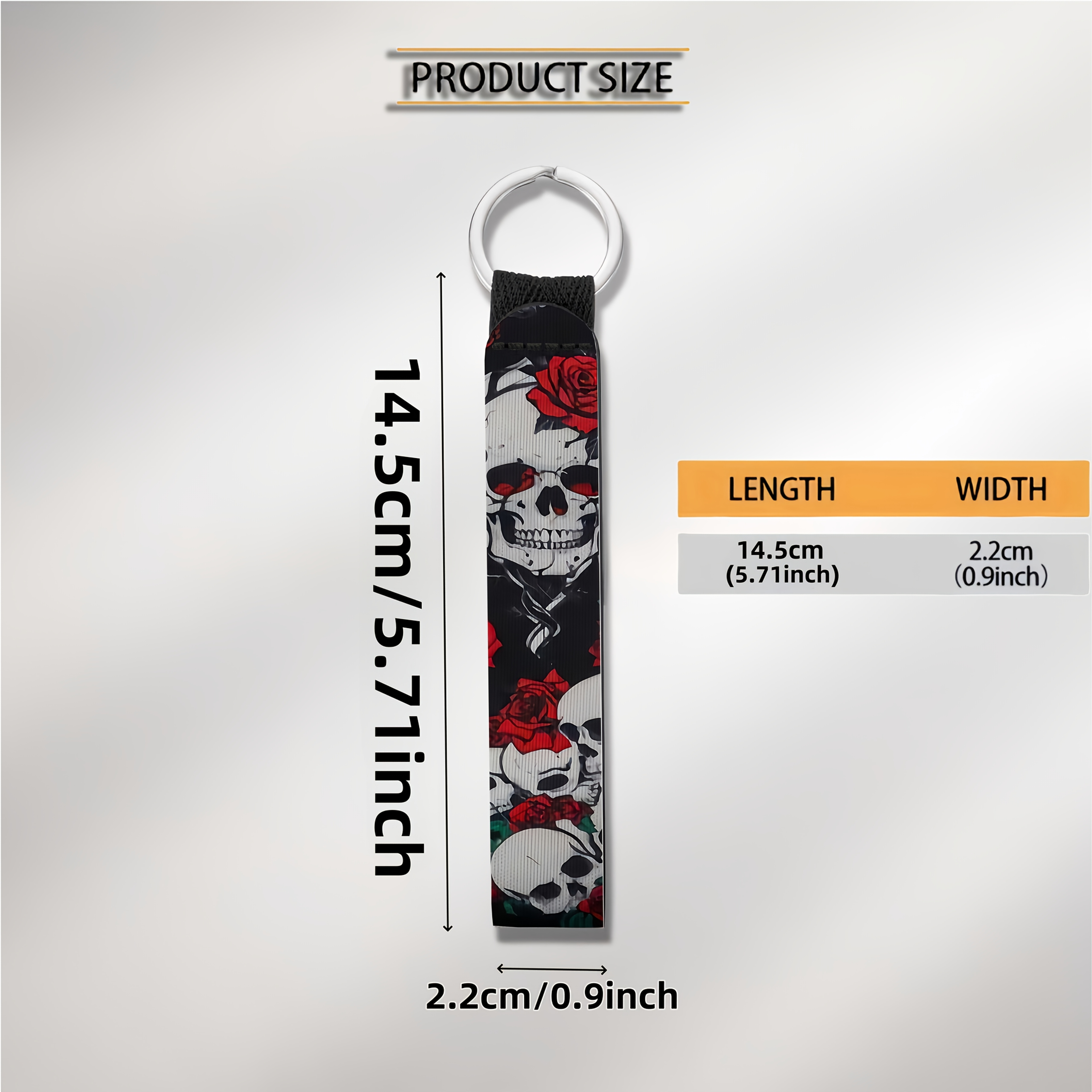 Image of Artistic Skull Print Pattern Wristband Keychain, Neoprene Rubber Hand Wrist Strap Key Ring, Clip Keychain, Suitable For Cars, Phones, Bags, Festivals, Universal Gift For Women And Men