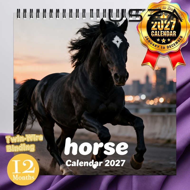 TEMU December Thickened Coated Paper, Spiral Double-sided Printing Horse Funny Wall Calendar 2026 - 12-month Humorous Desk Calendar With Tear-off