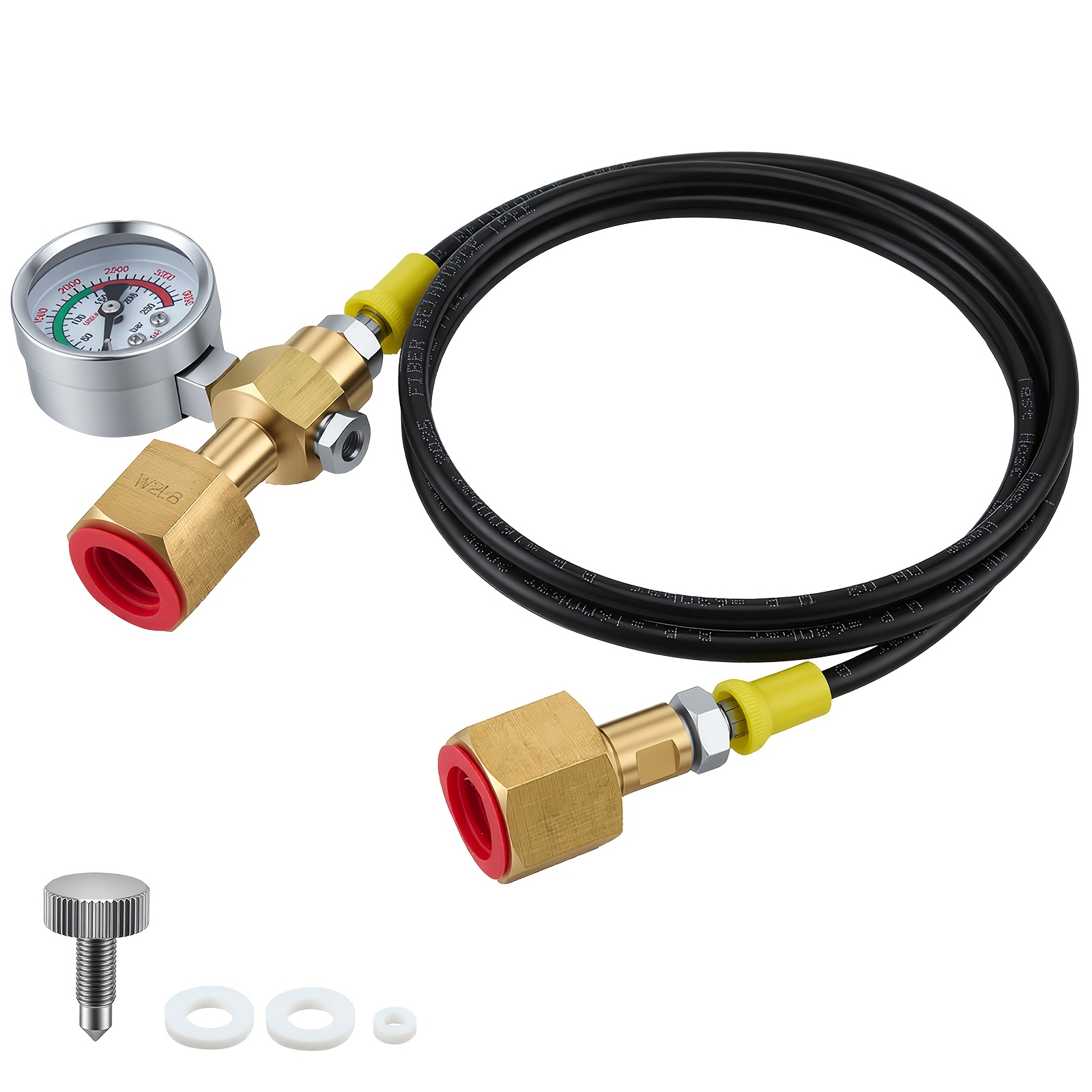Image of 1.5m Protective Gas Transfer Hose 2x W21.8-14 (din477), Co2 Adapter High Pressure Hose With 3500 Psi Pressure Gauge, Co2 Gas Hose For Argon Nitrogen Welding Machine