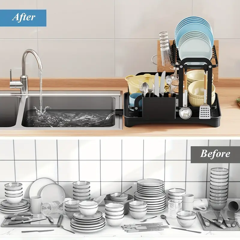 2 tier dish rack with dish drying rack 2 tier drainer kitchen counter cutlery holder cutting board holder cup holder and large dish racks Product details 5