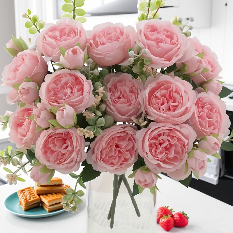 TEMU 2 Bundles Of Artificial Peony Bouquet, Suitable For Wedding Centerpiece Decoration, Home And Outdoor Arrangement | Seasonal , Vase Not Included,