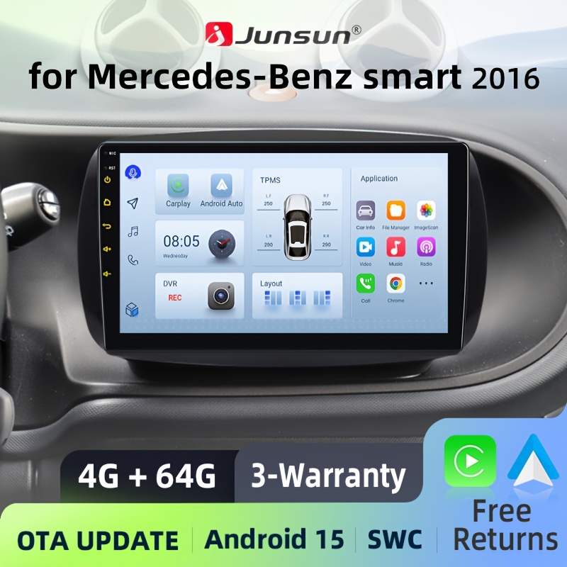 Junsun 15 Ai For Iphone 4+64gb Radio For Smart 453 2014 2015 2016 2017 2018 2019 2020 Multimedia Navigation Stereo