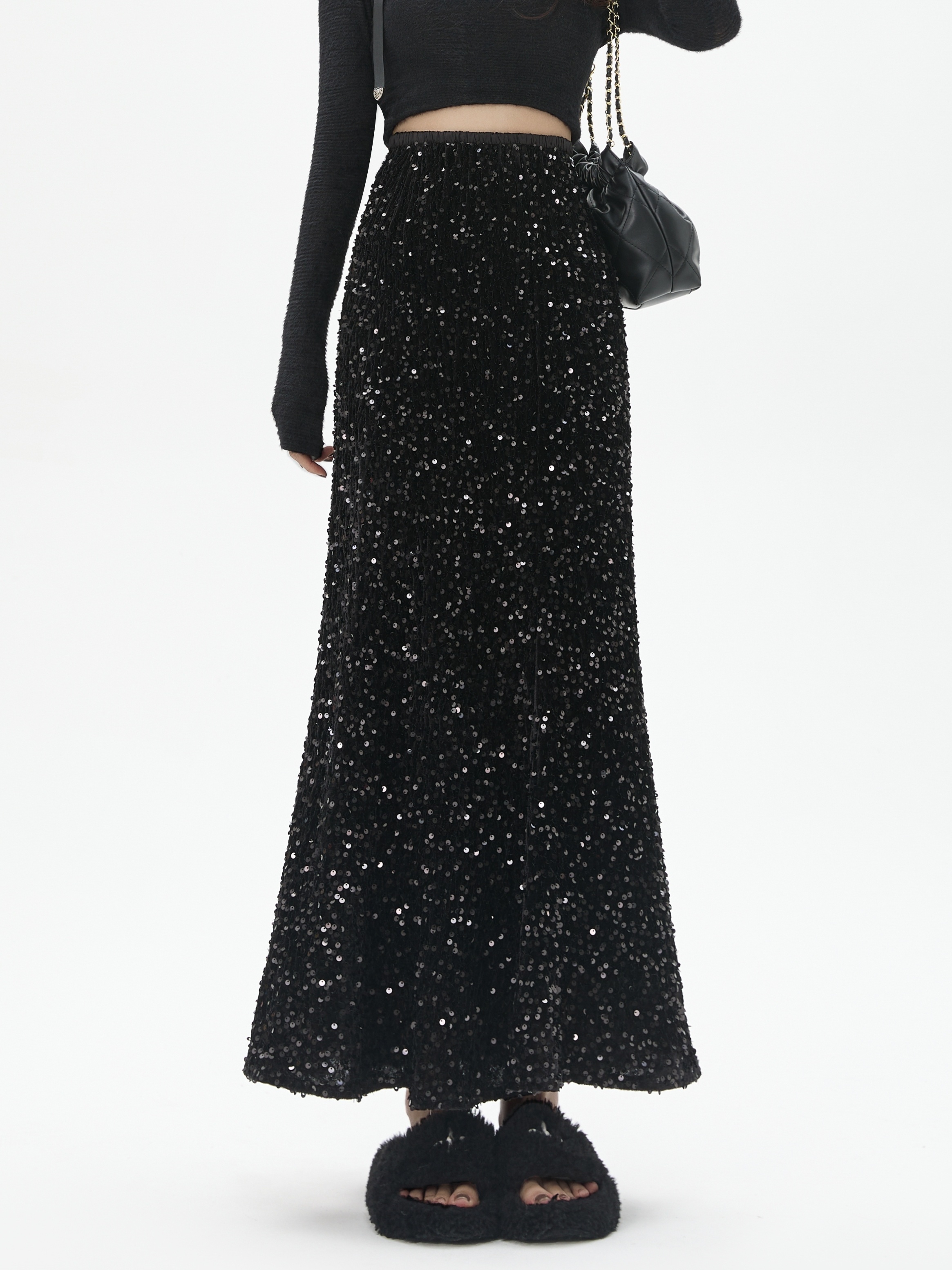 elegant high waist sequin maxi skirt women Temu
