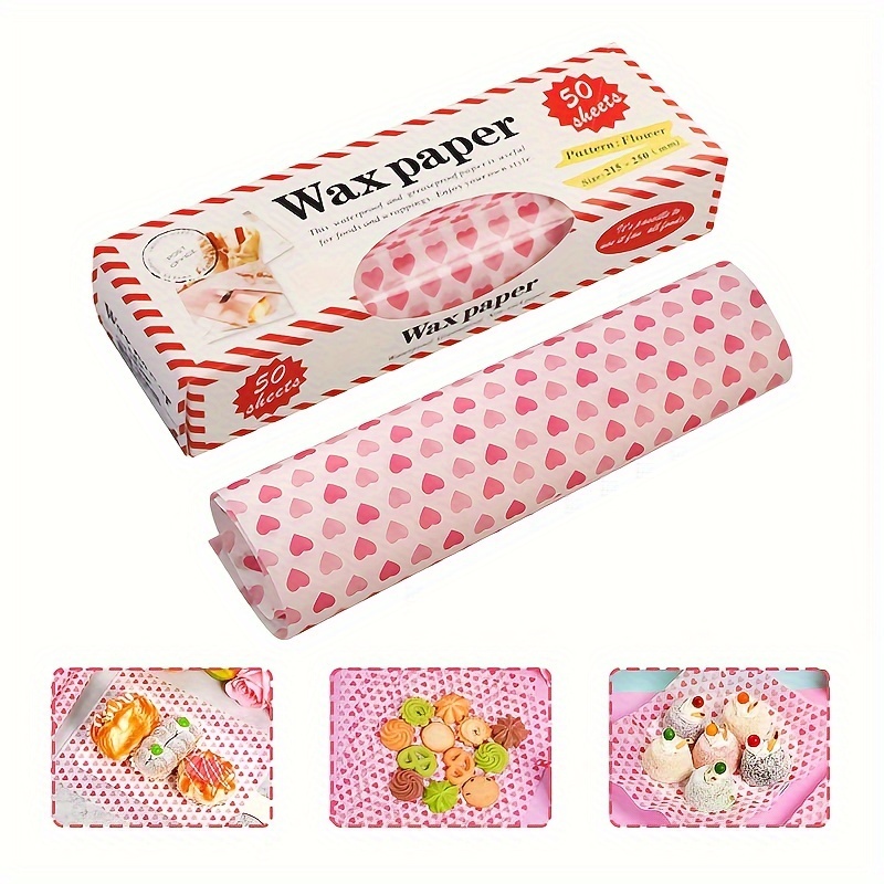 

50 Sheets, Food Wrapping Paper Sheets Wax Paper Grease Proof Waterproof Baking Parchment With Heart Pattern Non-stick Beeswax Wraps Paper Liners Tissue For Bread Sandwich Burger Gift