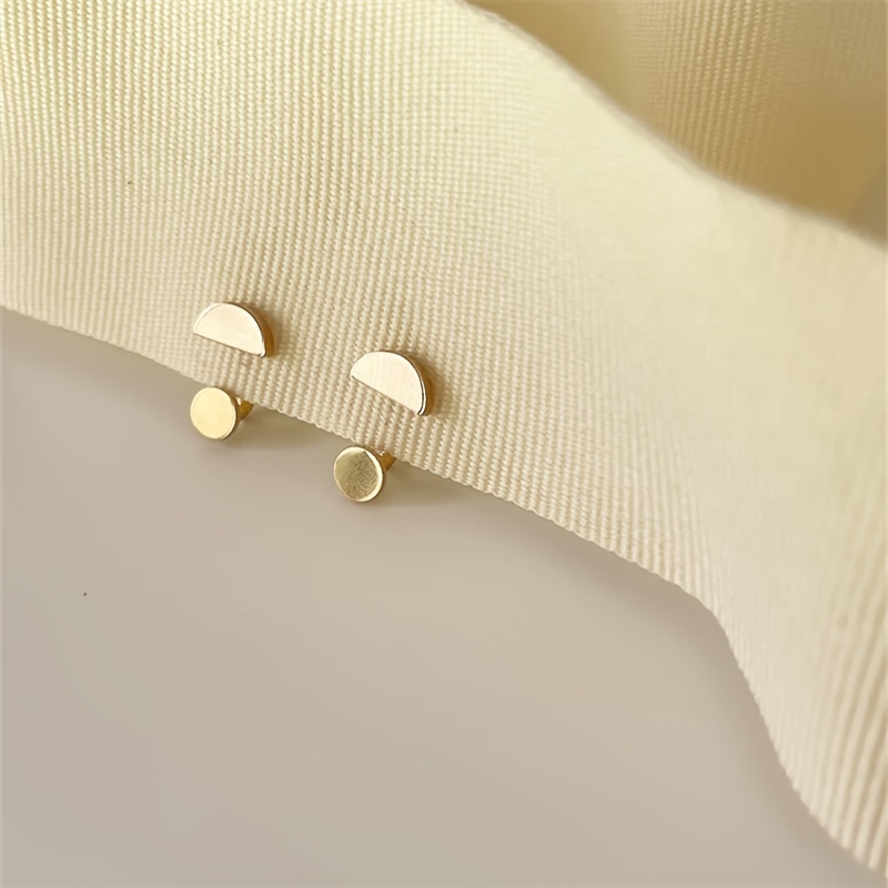 TEMU Ear Jacket 1 Pair Personalized Half Round Earring Geometric Circle Back Hanging Earring Pair Wear Personalized Design Elegant Style Suitable For